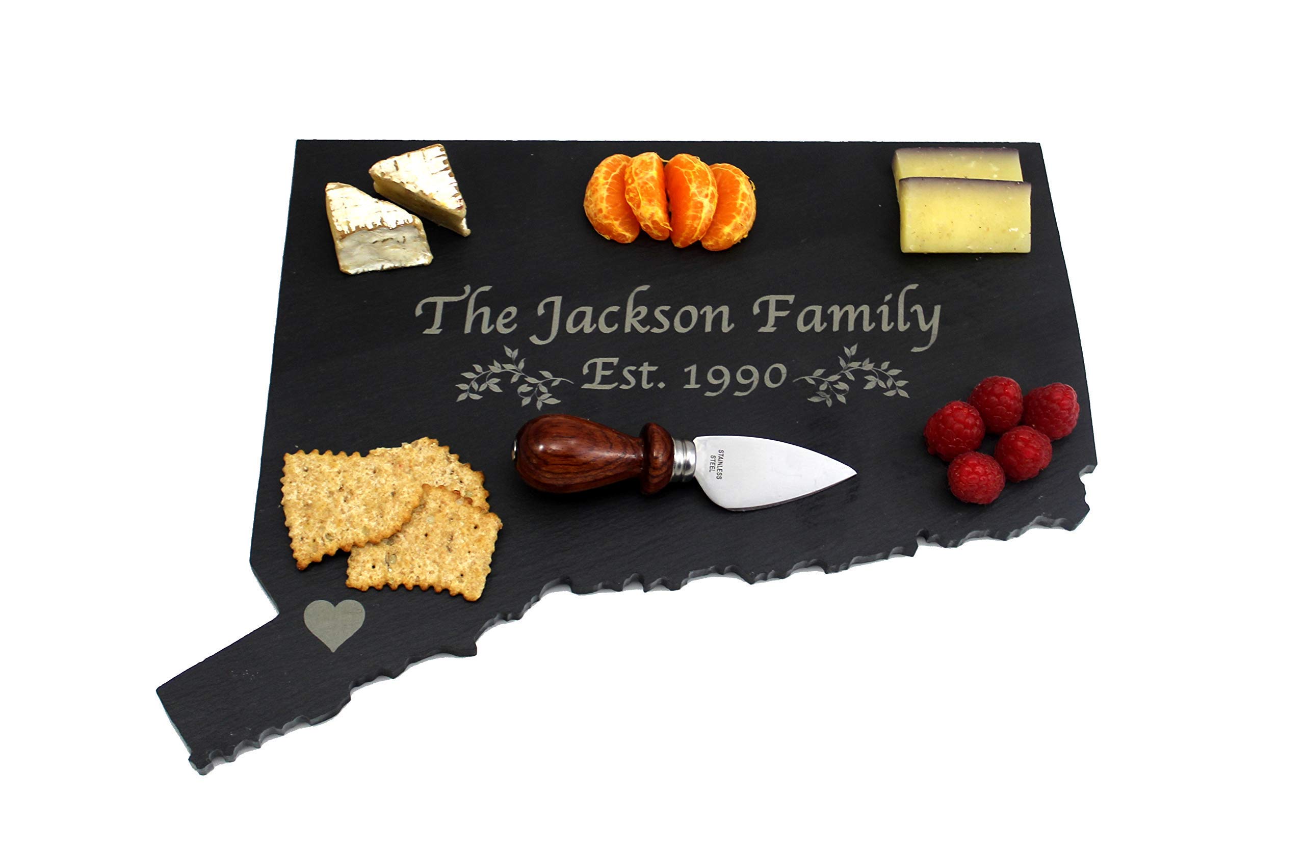 Custom Connecticut Black Slate Cutting Board, Serving Tray, or Cheese Board- Personalized with Laser Engraving