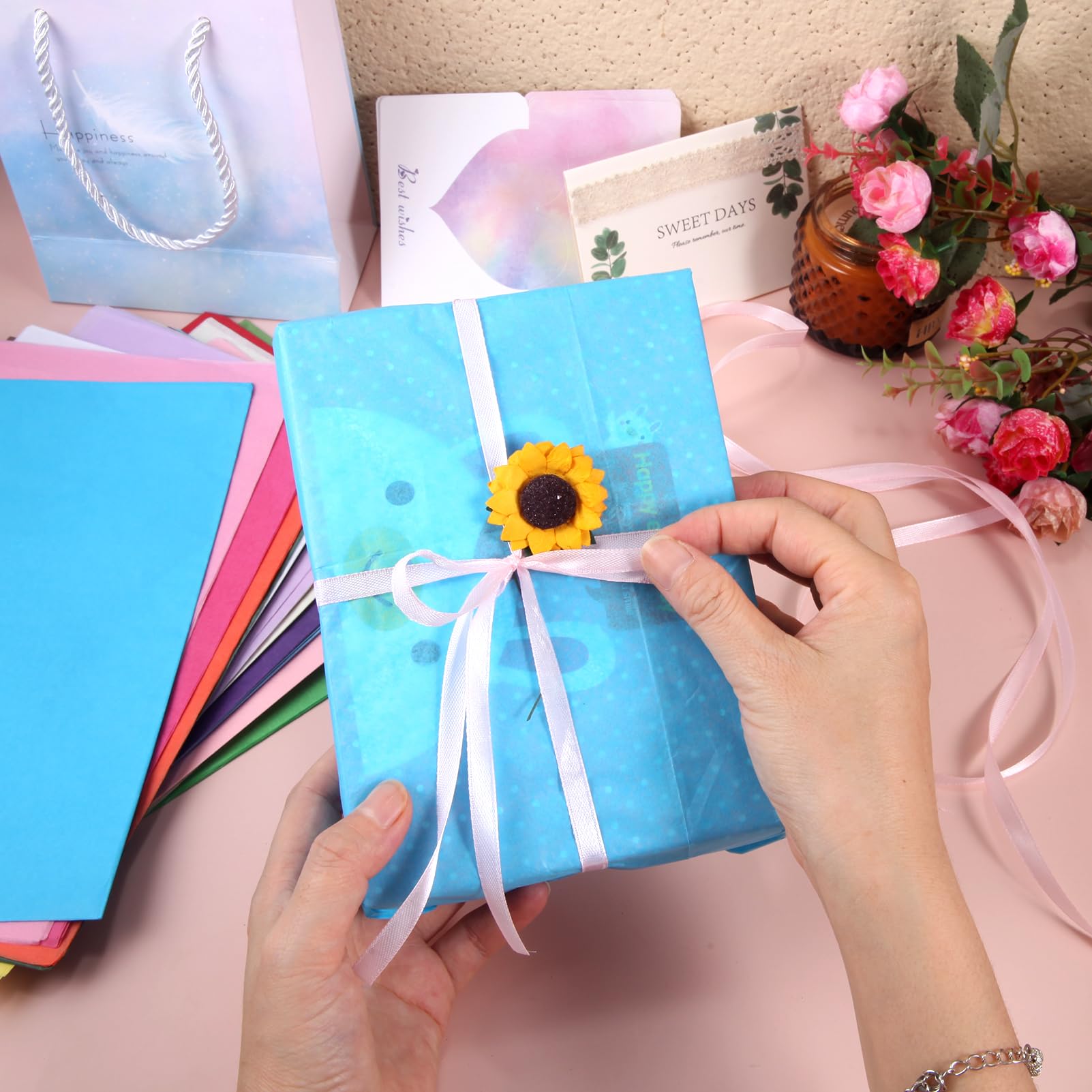 ihaspoko 60 Hojas de Papel de Seda Colorido, 50×35 cm Papel de Envolver para Manualidades y Envoltura de Regalos Decorativa.
