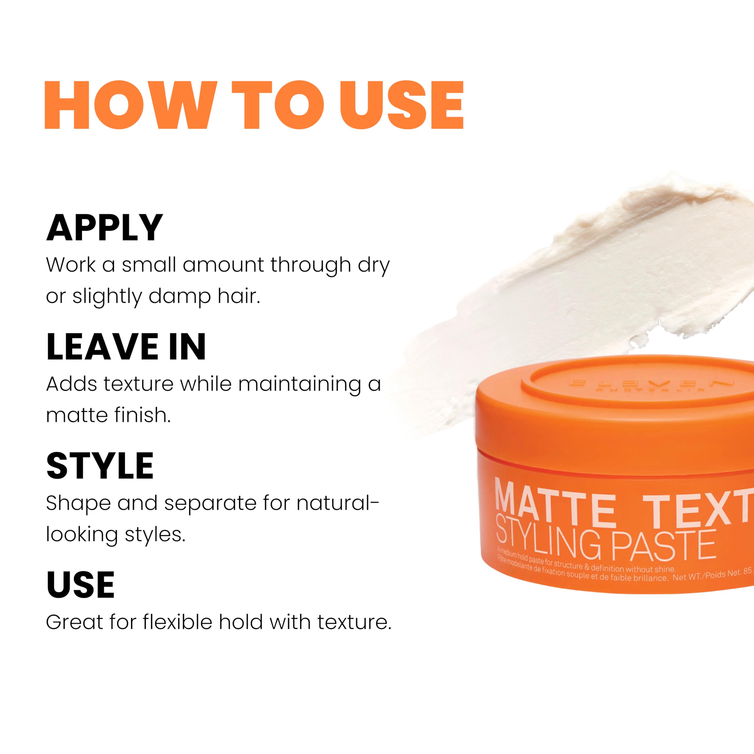 ELEVEN AUSTRALIA Matte Texture Styling Paste - Hair Clay for Men and Women, Lanolin Wax, Beeswax, & Argan Oil Blend, Natural Molding with a Texturizing Finish, Ideal for Short Hair