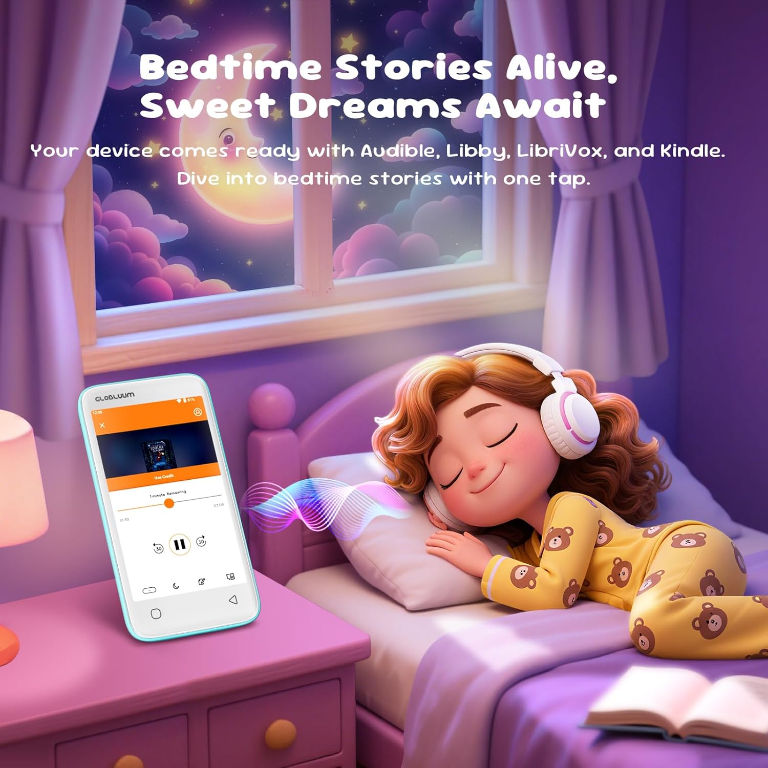 80GB MP3 Player for Kids, Parental Controls, Supports Spotify Kids, Audible, LibriVox, Amazon Music and Kindle:Safe Android MP4 Player Gift with 4" Touchscreen, WiFi and Bluetooth(Blue)