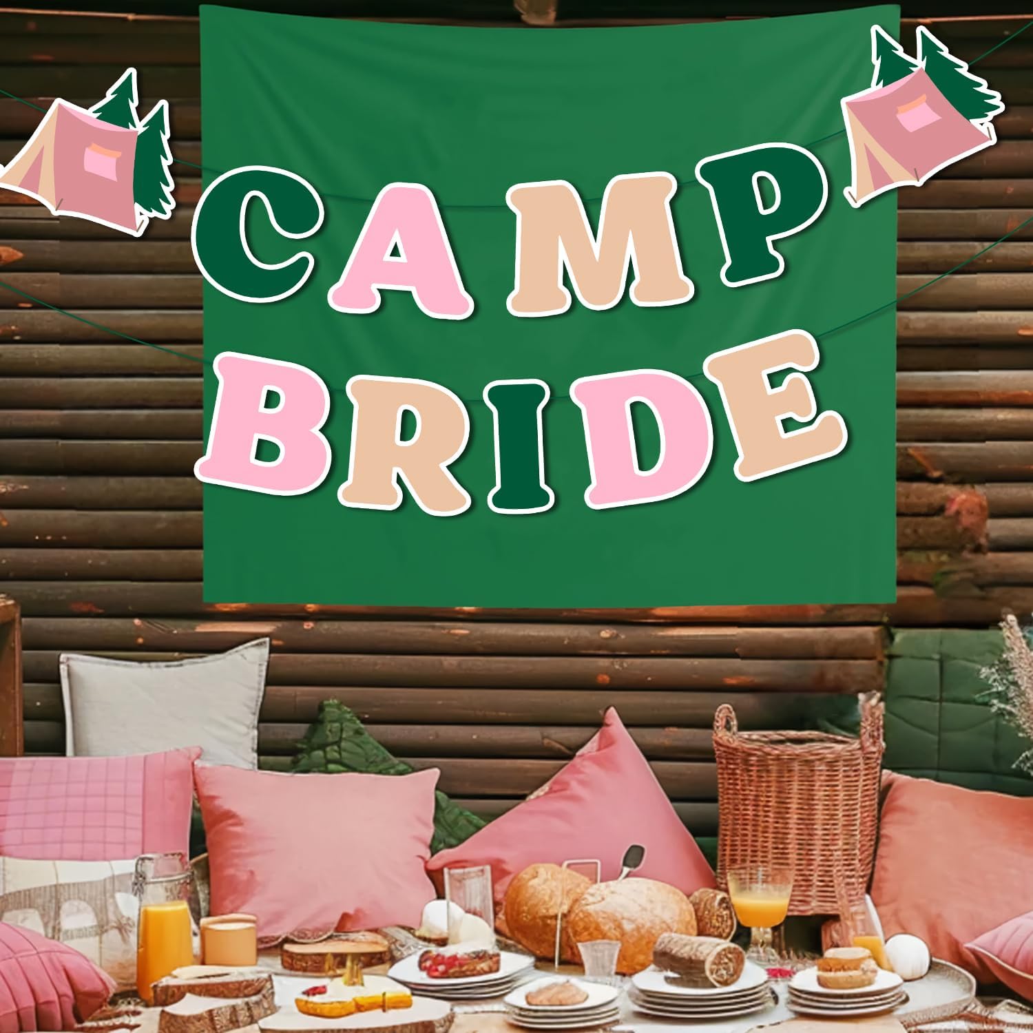 Camp Bride Bachelorette Party Decoration Pink Green Camp Bride Banner Camping Bridal Shower Paper Tassel Camping Theme Bride Decor for Bachelorette Party Bridal Shower Bride to Be Gift Party Supplies