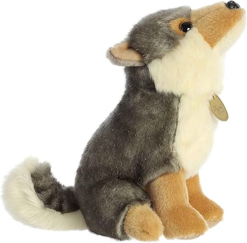 Aurora® Peluche realista de lobo Miyoni® - Detalle realista - Compañerismo apreciado - Gris 10 pulgadas