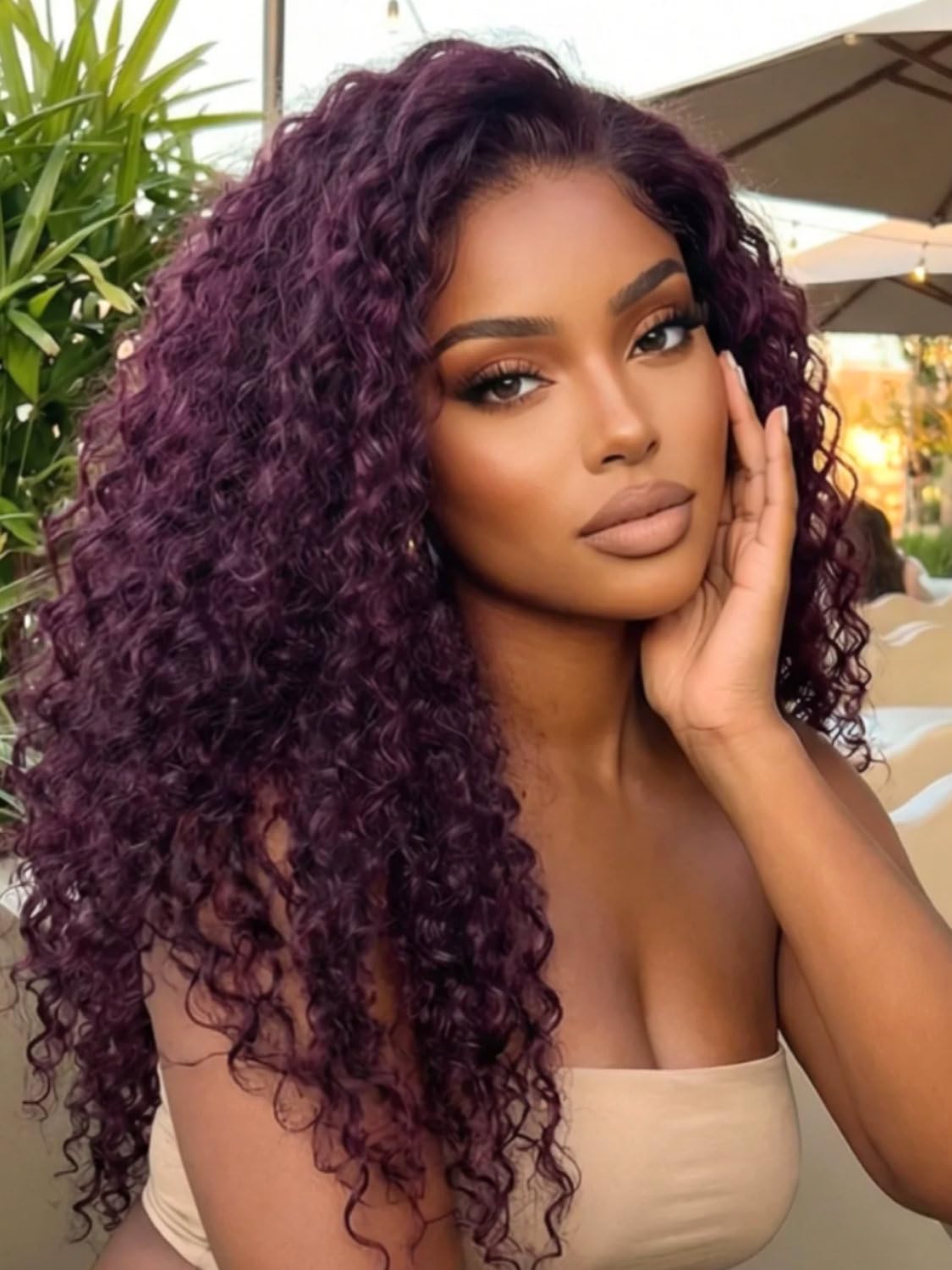 Beauty Forever 13x4 Pre Everything Lace Frontal Wig Human Hair Glueless Drawstring Purple Black Cherry Water Wave Wig Pre Plucked Pre Cut Pre Bleached Wear and
