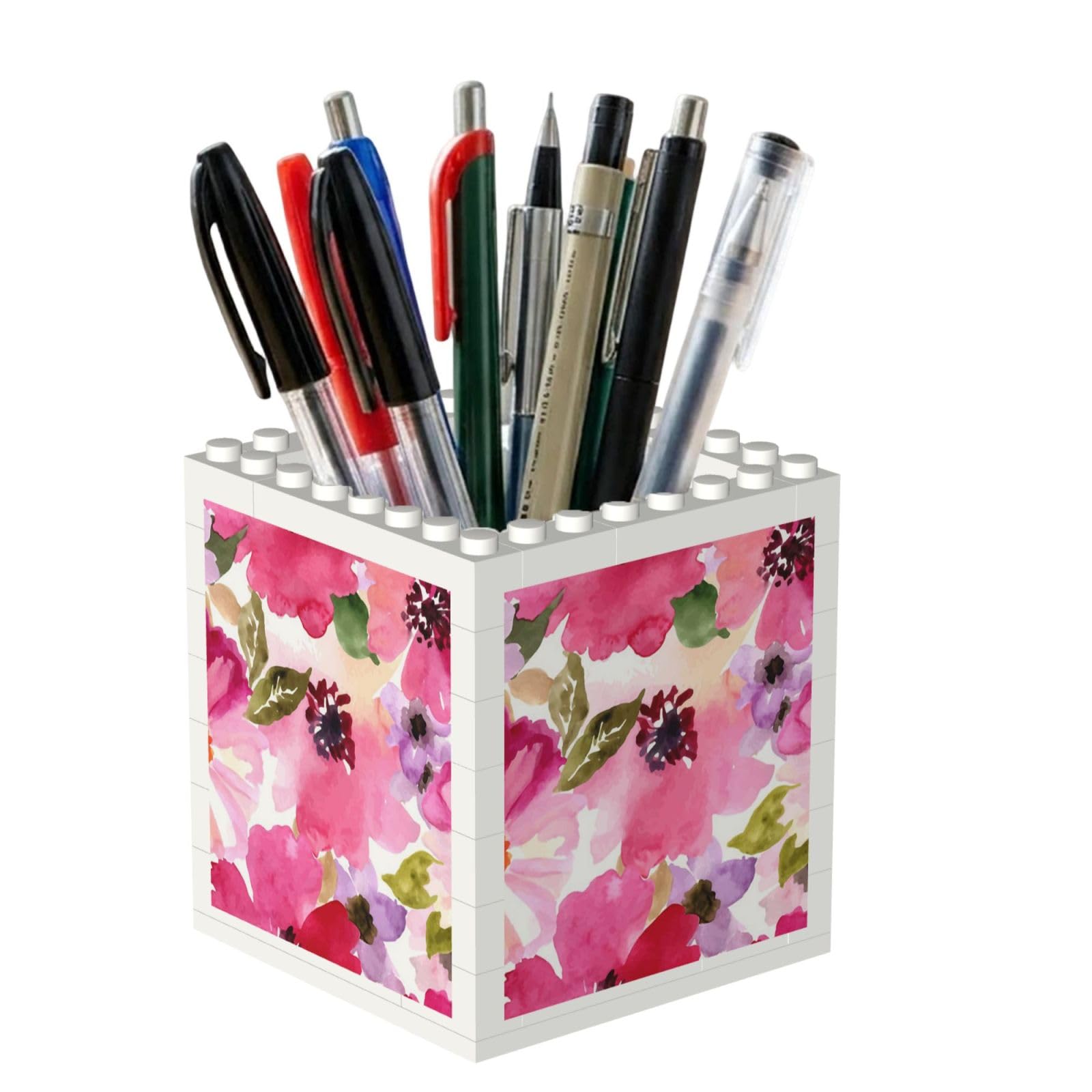 Poadnly Watercolor Flowers Pink Fuchsia, Pen Pot Pencil Holder for Office Home School, Compact Desk Organiser for Office Stationery