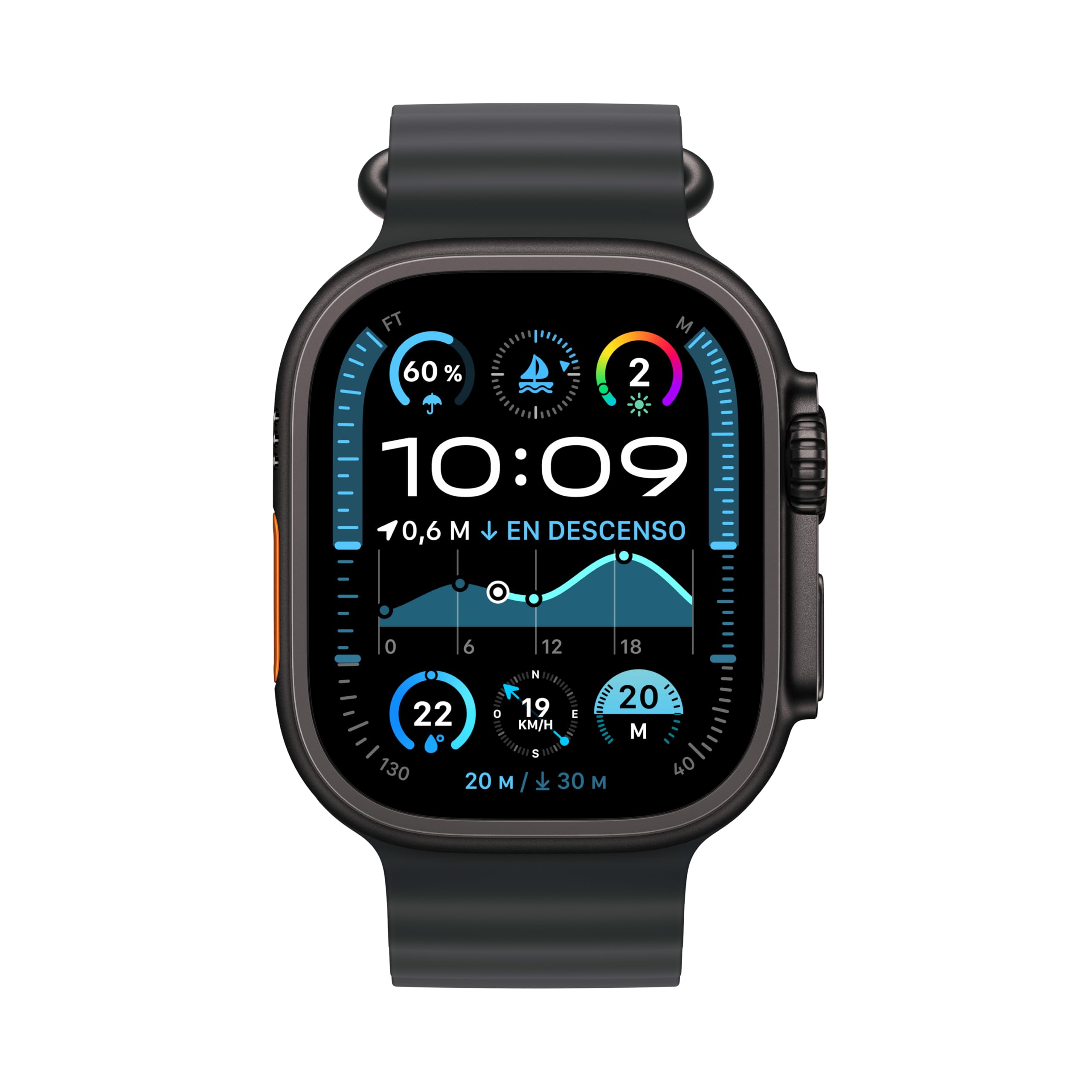 Apple Watch Ultra 2 GPS + Cellular Smartwatch, reloj deportivo con caja de titanio negro resistente de 49 mm y Correa Ocean Negro. Monitor de entreno, GPS de alta precisión y pantalla Retina brillante — view 2