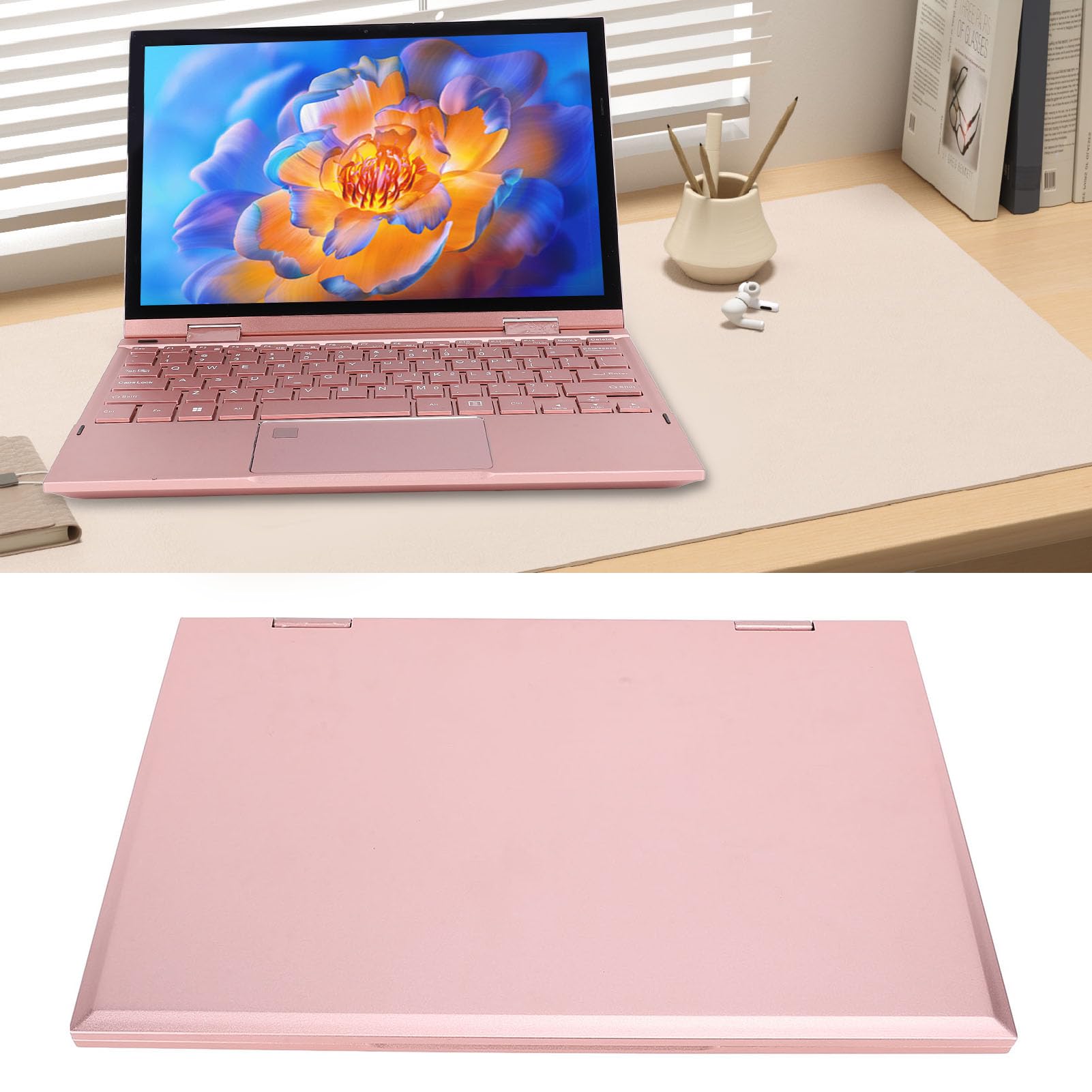 Yunseity Laptop Portatile 2K, Processore N95 Portatile Portatile Convertibile a 360° per Lavorare (Spina europea)