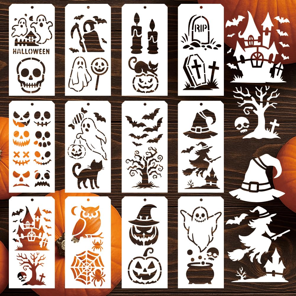 GOMAKERER 12 Pcs Halloween Painting Stencils