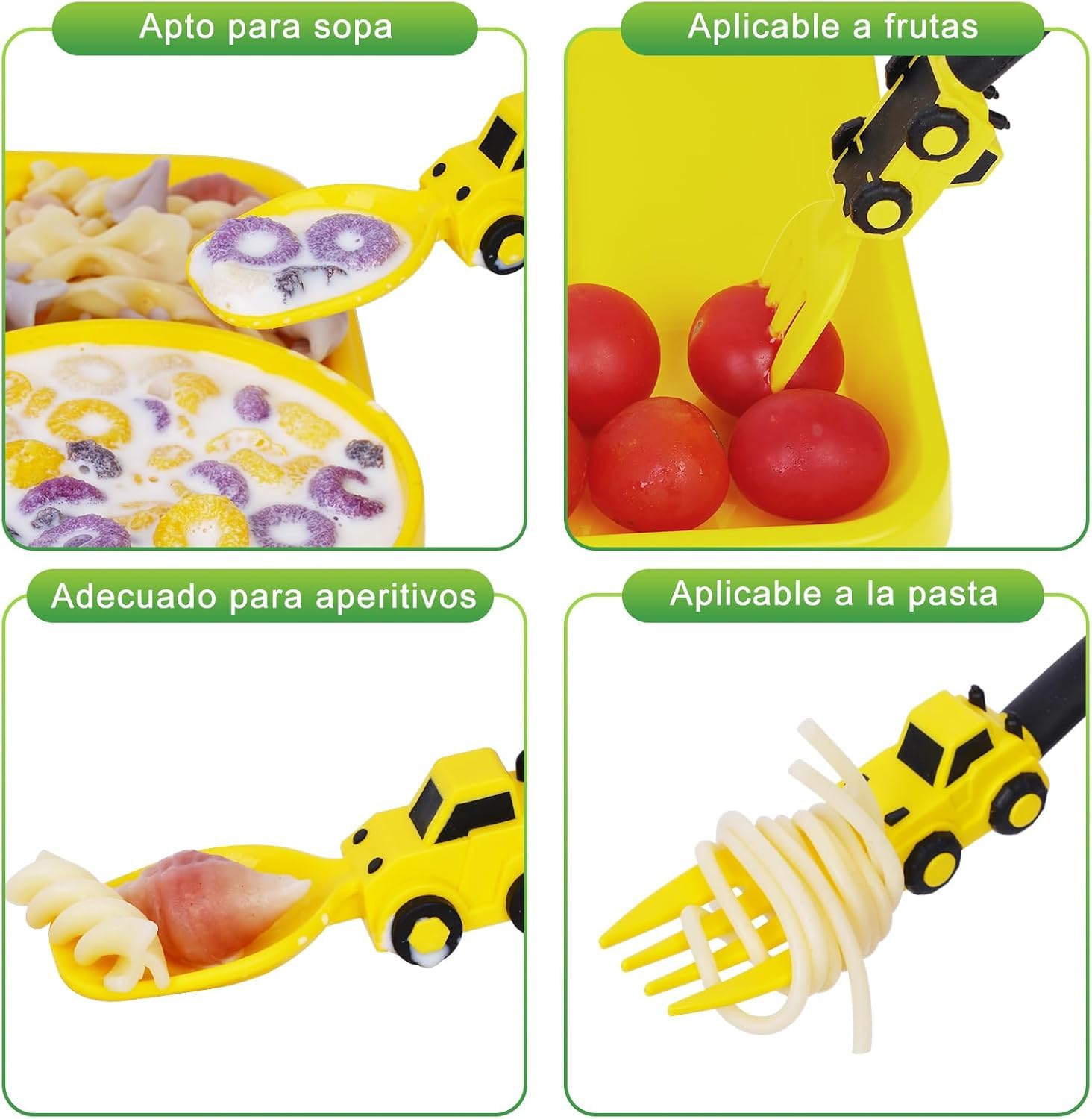 Couverts Bébé Silicose - Cuillère Et Fourchette Pour Enfants 1-5 Ans - Auto-Alimentation - Sans BPA - Jaune