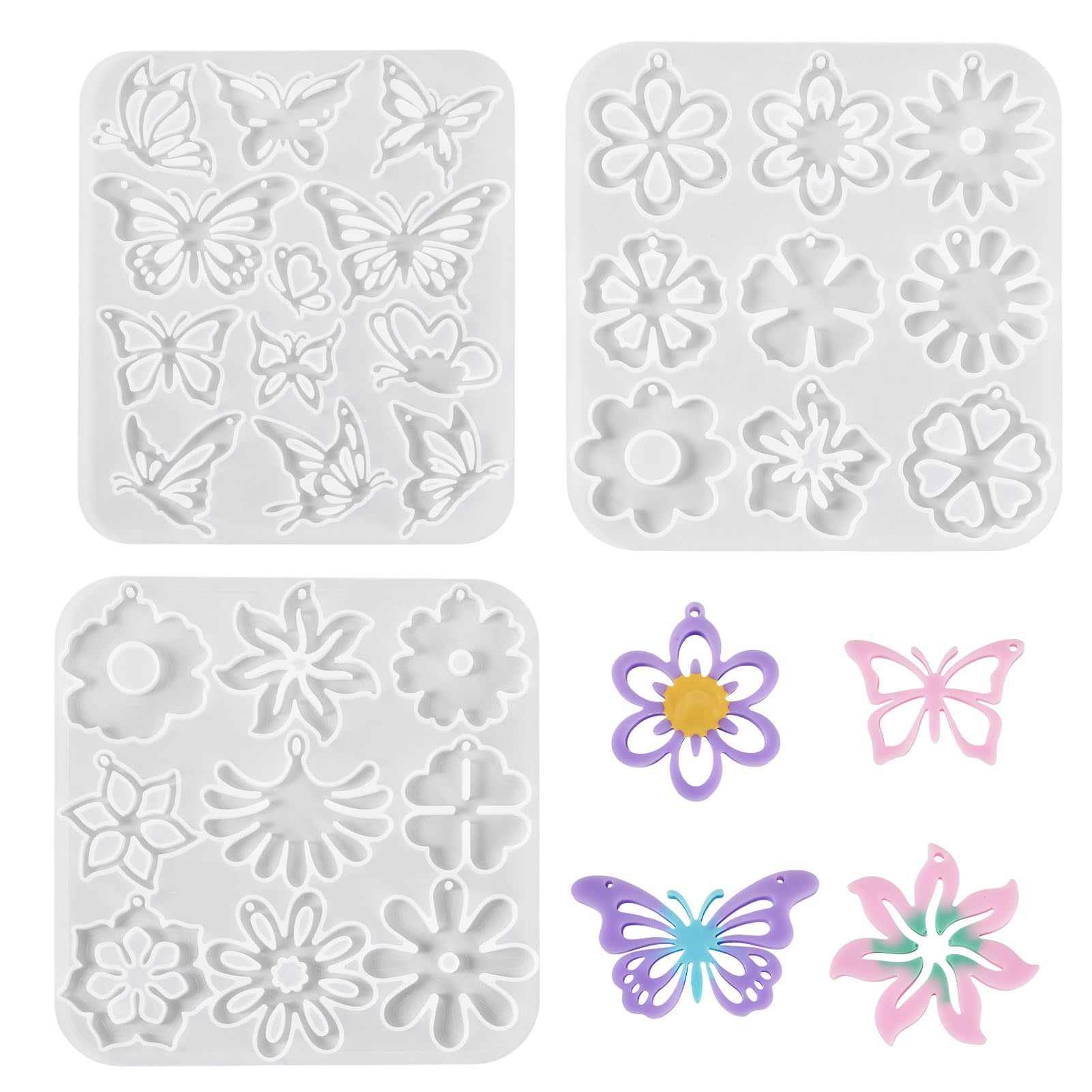 Bestewelry 3 pcs Flower 3D Making UV Resin Mould Butterfly Bug Epoxy Resin Molds Floral Silicone Jewellery Making Casting Molds for Epoxy DIY Making Crafts โ image 1