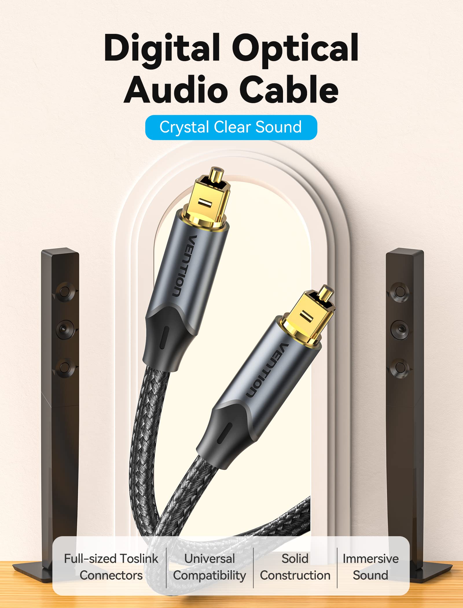 VENTION Optical Audio Cable 2m Digital Optical Audio Cable Toslink Optical Cable for Soundbar to Tv Optical Lead Gold-Plated for Home Cinema S/PDIF - Image 2
