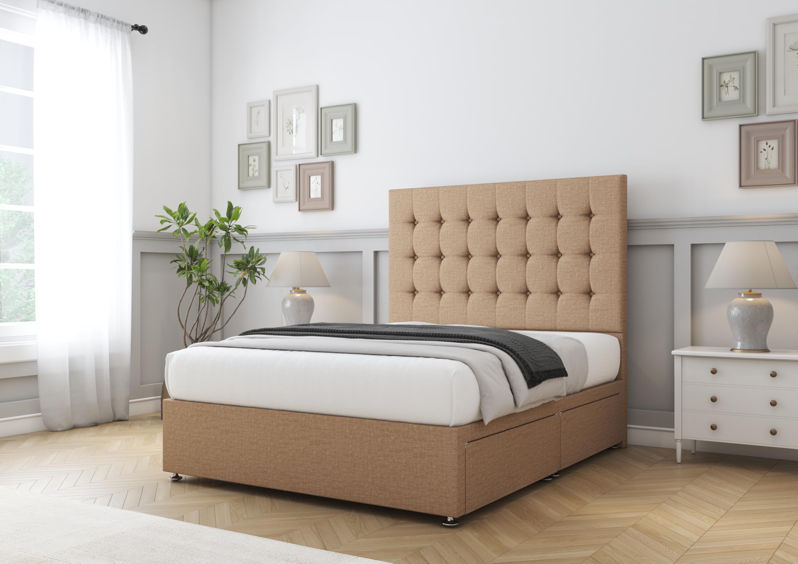 Comfort Beds Savanah Divan Base with No Drawers and Matching 26 inches Headboard without Mattress (Dumfries Latte, 4FT Small Double)