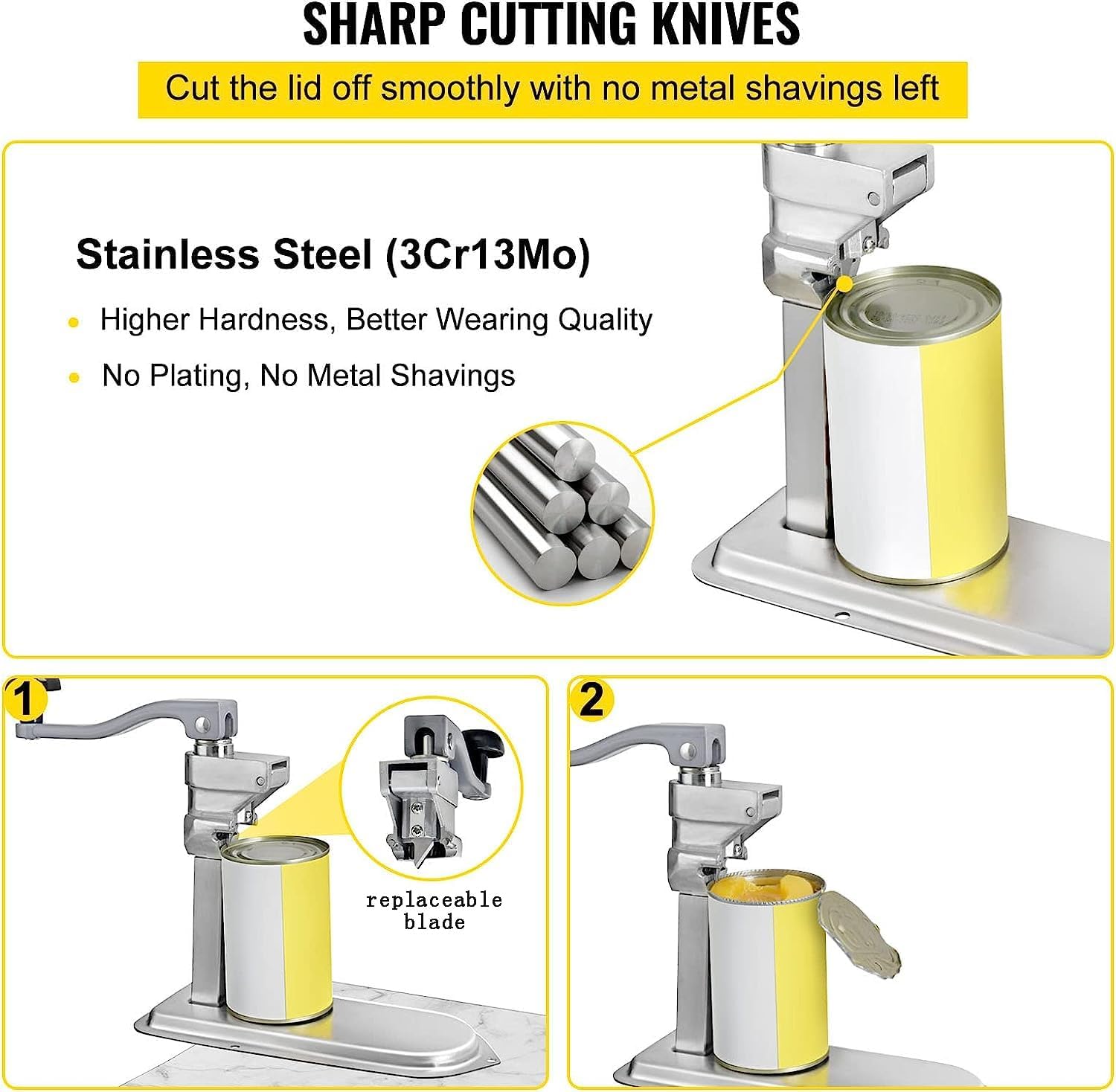 #1 Commercial Can Opener, Adjustable Cast Steel Can Opener with Plated Steel Base & Stainless Steel Blade, Fits for Restaurant, Hotel, Bar, Home
