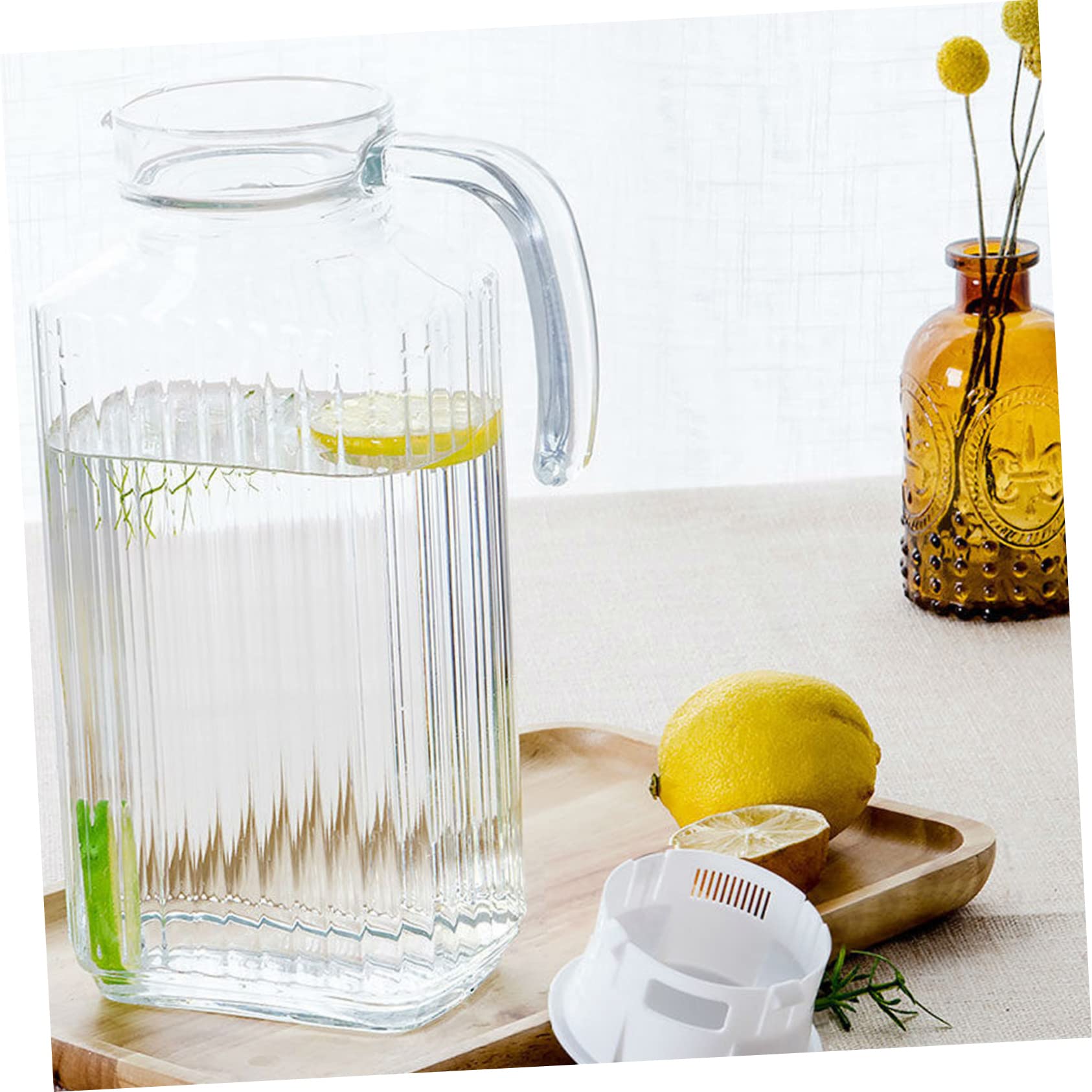 Zerodeko Glaskrug 1,7l mit Auslaufschutz Große Glaswasserflasche für Kaltes Wasser und Saft als Party Wasserspender oder Früchteteebehälter aus Glas