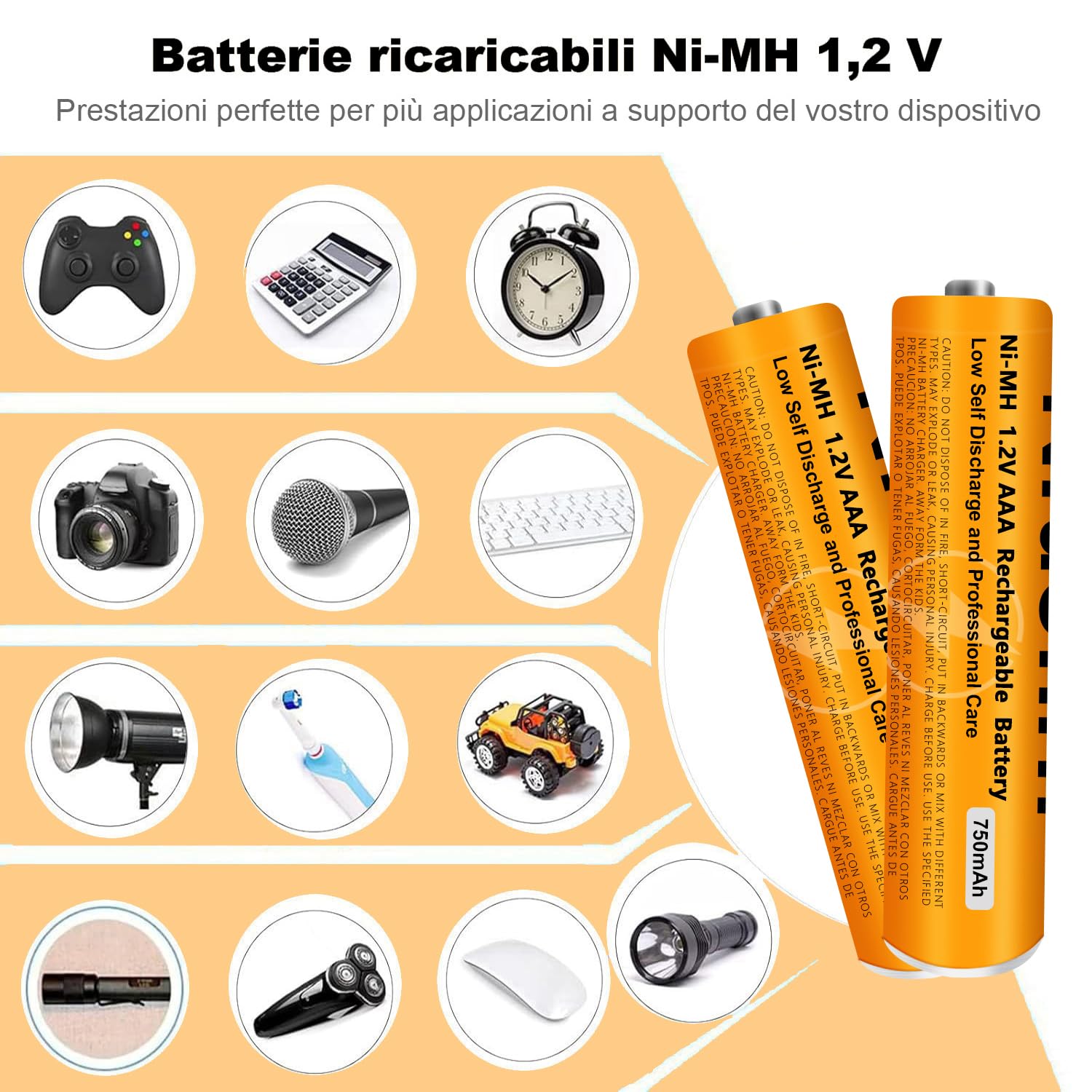 Batterie Ricaricabili AAA 750mah 1,2v per Ricevitore Gigaset, NI-MH Pile Ricaricabili AAA 750 mah per Panosonic Telefoni Cordless - confezione da 2