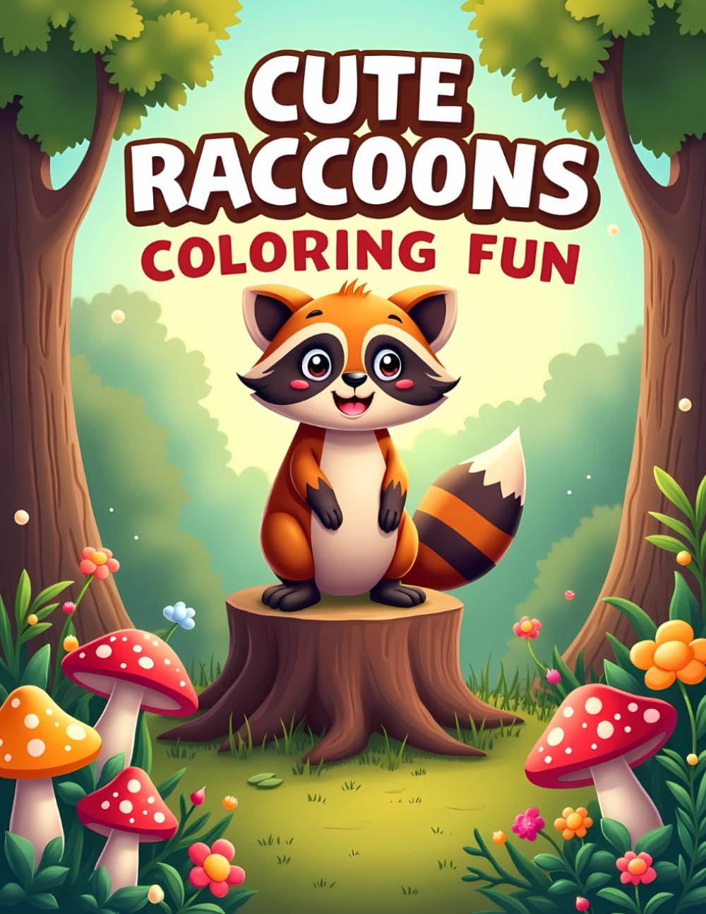 Cute Raccoons Coloring Fun: Adorable Woodland Raccoon Coloring Pages with Cute Forest Scenes for Kids