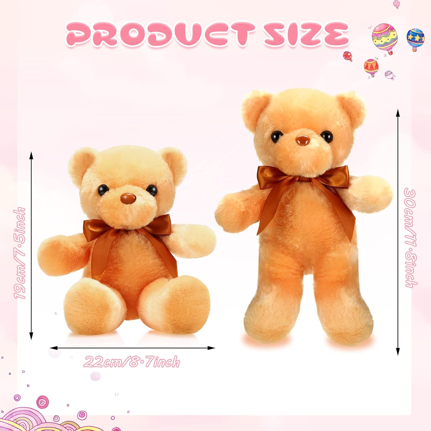 Skylety 10 Pcs 12 Inch Bears Bulk Stuffed Animals Soft Gift Plush Bears Toy with Ribbon Bow for Birthday Baby Shower Wedding Graduation Party Favor(Vivid Colors)
