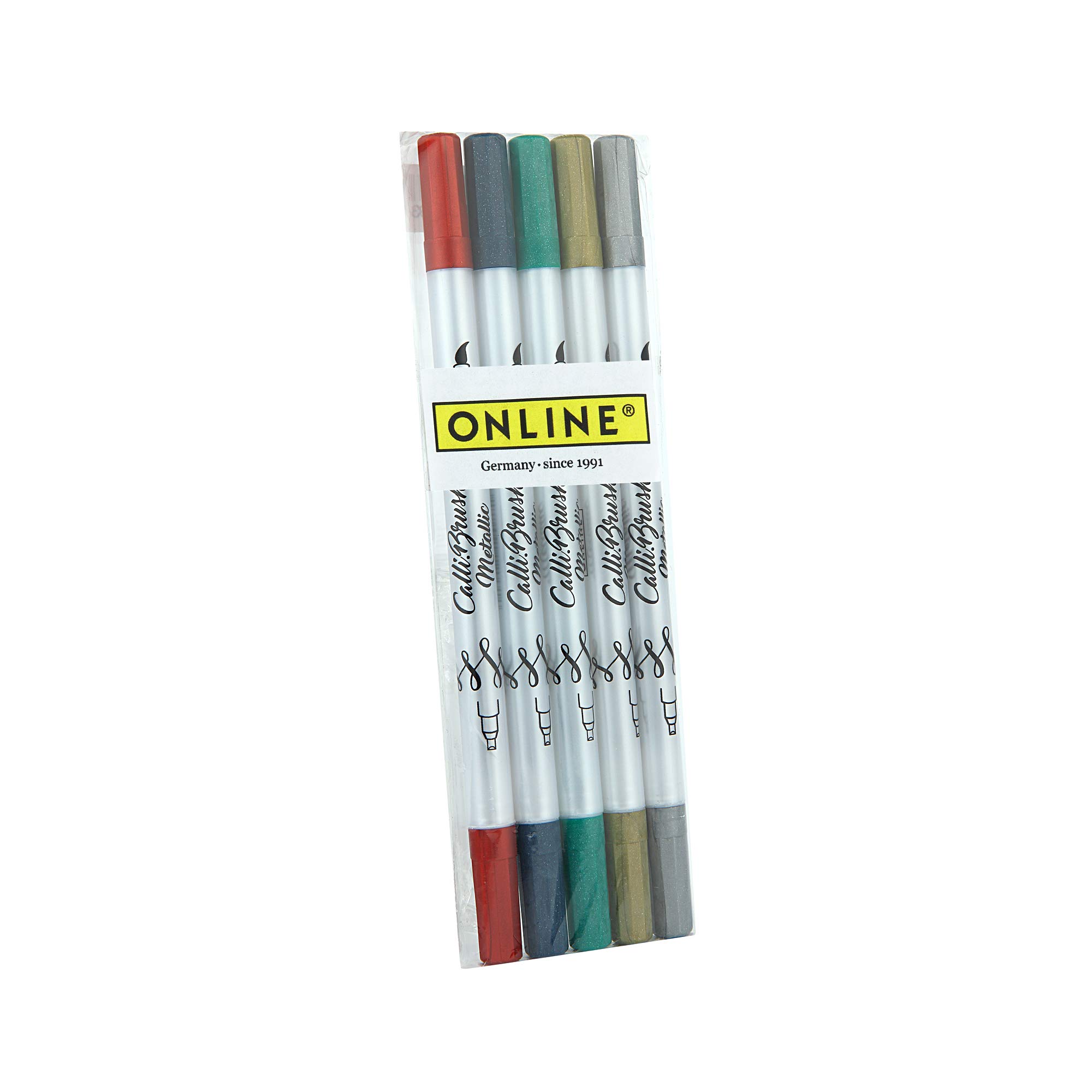 Online Brush-Pen zestaw Calli. Brush Metallic I 5 podwójnych pisaków pędzelkowych z końcówką do kaligrafii i końcówką pędzla I nietoksyczne pisaki do kaligrafii, Bullet Journals i innych, w bambusowym
