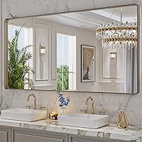 Vista 178 de LOAAO - Espejo de baño con marco de metal negro de 24x36 pulgadas, espejo rectangular redondeado para pared, espejo mate de tocador de baño