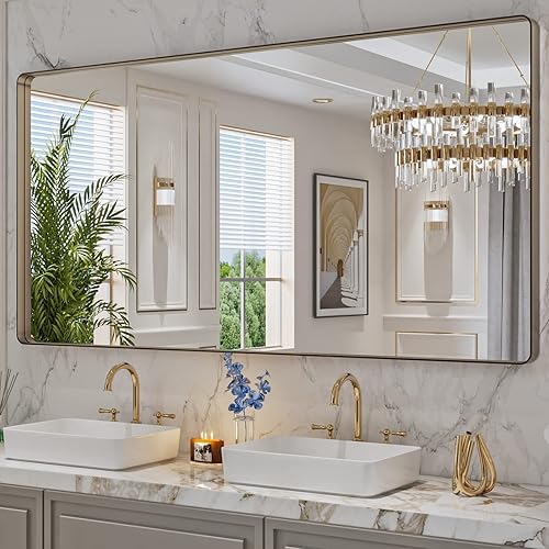 Miniatura 437 de LOAAO - Espejo de tocador para baño con marco de metal negro mate de 24 x 32 pulgadas para pared, rústico, rectangular, grande, redondeado