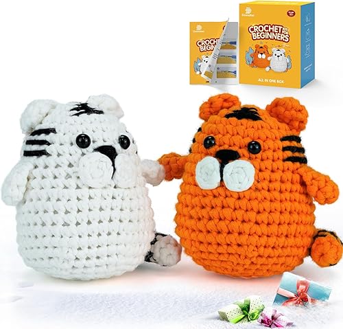 Dowsabel Kit de ganchillo para principiantes, kit de animales de ganchillo de regalo de Pascua con tutoriales en video paso a paso, kit de inicio de