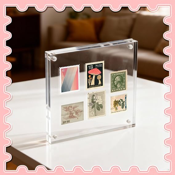 Vowcarol Acrylic 5x5 Picture Frame, Clear Two Sided Display, Free Standing Magnetic Frame for Displaying Size 4x4 Pictures - 1 Pack