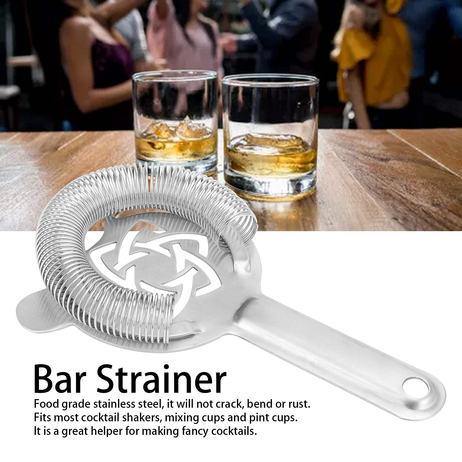 Cocktail Strainer, Stainless Steel Strainer for Cocktails Bar Strainer Cocktail with Spring Drink Strainer for Bartenders Ice Filter Wine Filter Colander Hexagram Pattern