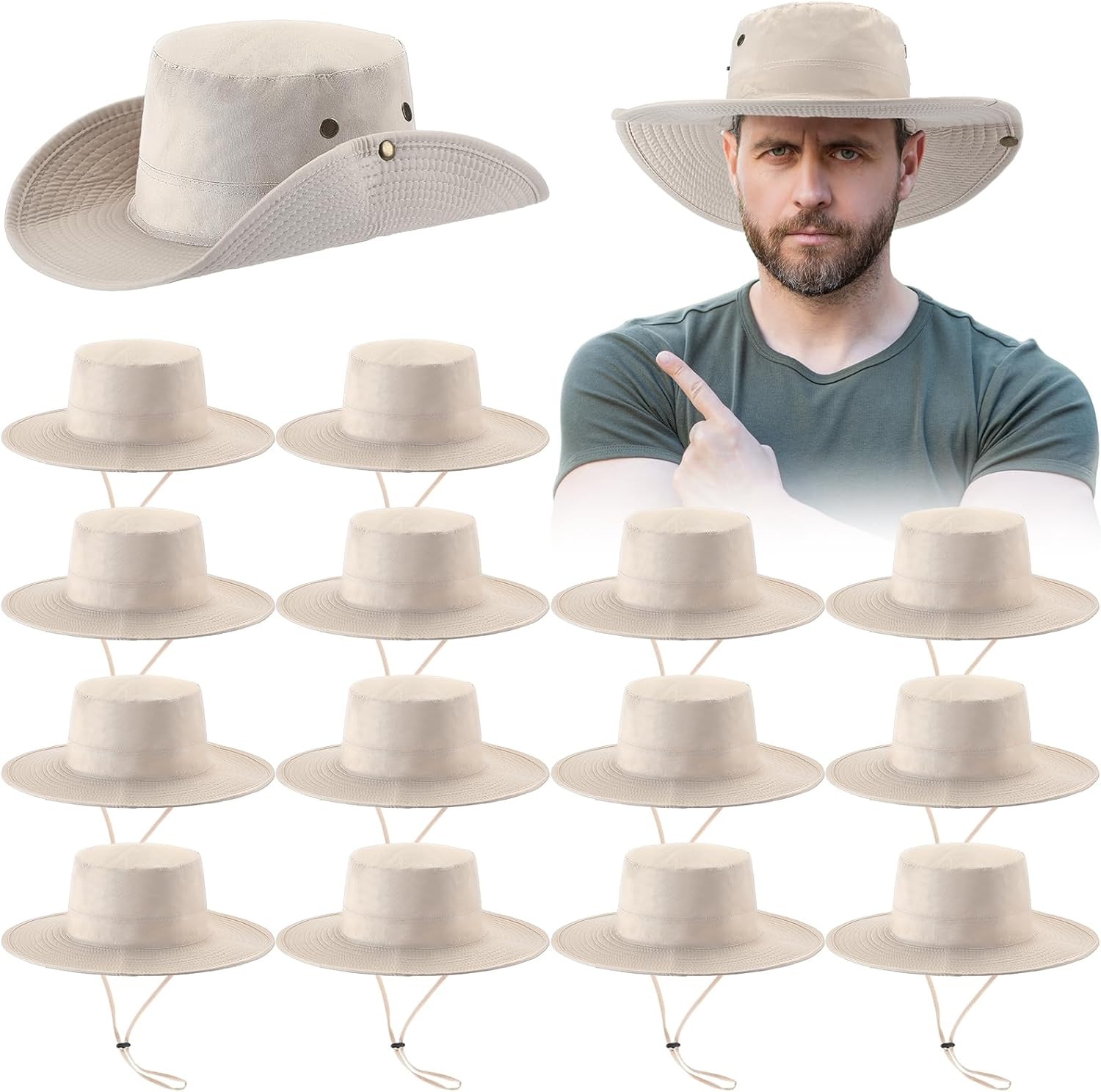 Suhine 15 Pcs Wide Brim Boonie Hat Bucket Boonie Hat for Men Unisex Uv Sun Protection Summer Hiking Fishing Safari Beach Camping Outdoor