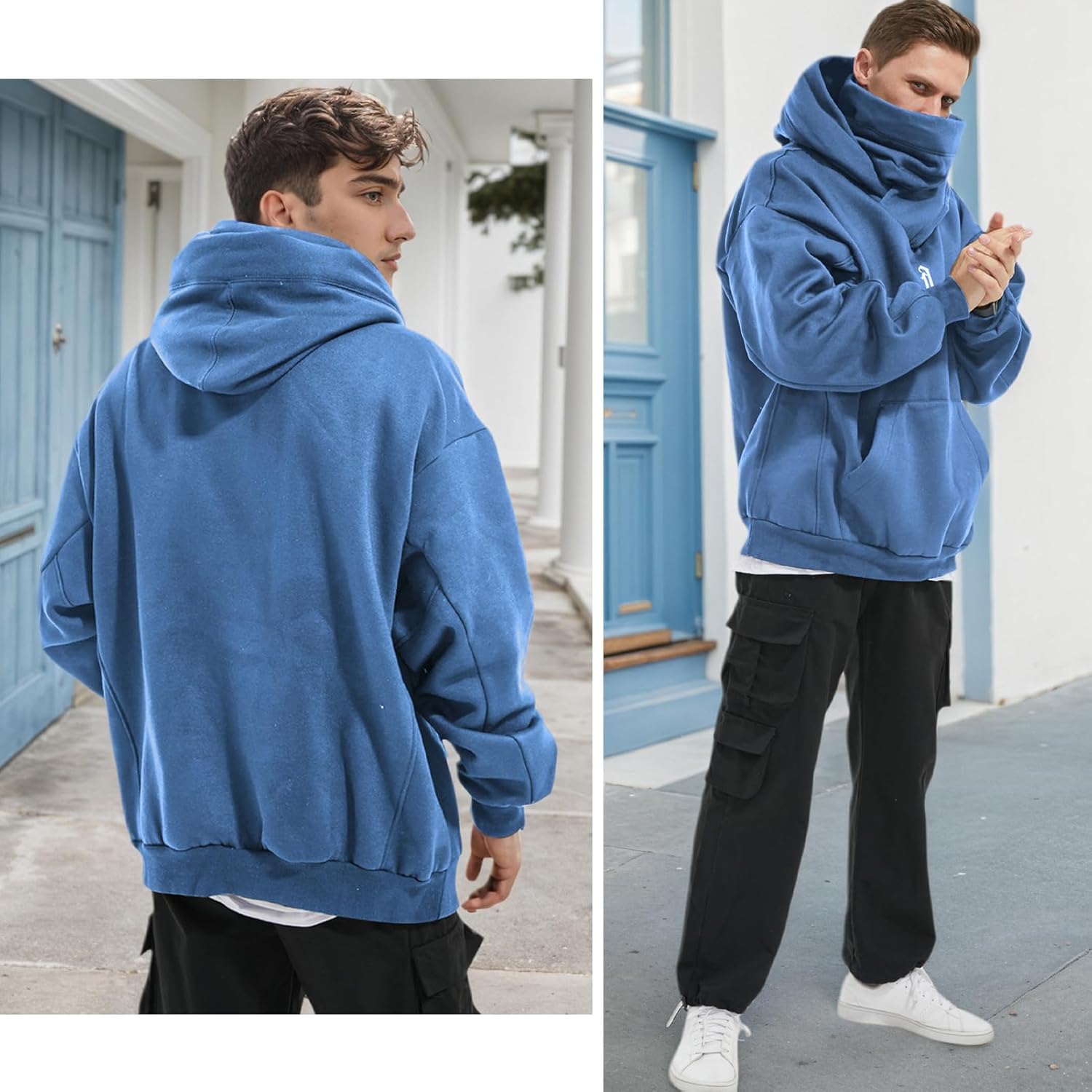 Men's Long Sleeve Fleece Hoodie Lightweight Tech Wear Soft Cotton Pullover Unisex Casual Hooded Sweatshirts