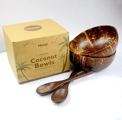 Coconut Bowls - Wooden Spoon Sets of 2 for Reusable Salad Smoothie Acai Buddha Bowls - Eco-friendly…