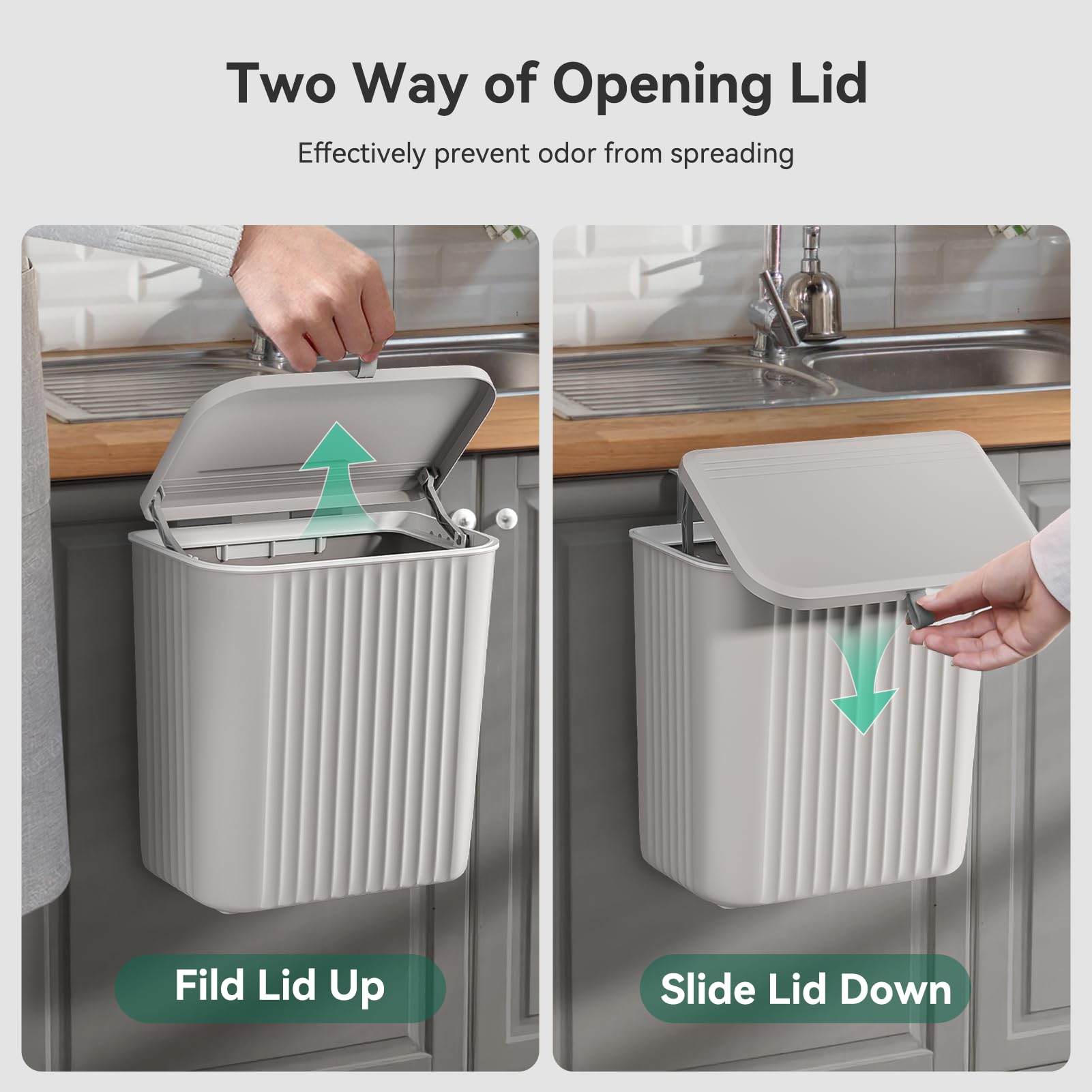 Warmiehomy Kitchen Bin 9L Hanging Trash Can with Lid Wall-mounted Compost Bin for Kitchen Cabinet, Cupboard, Bathroom - Image 3