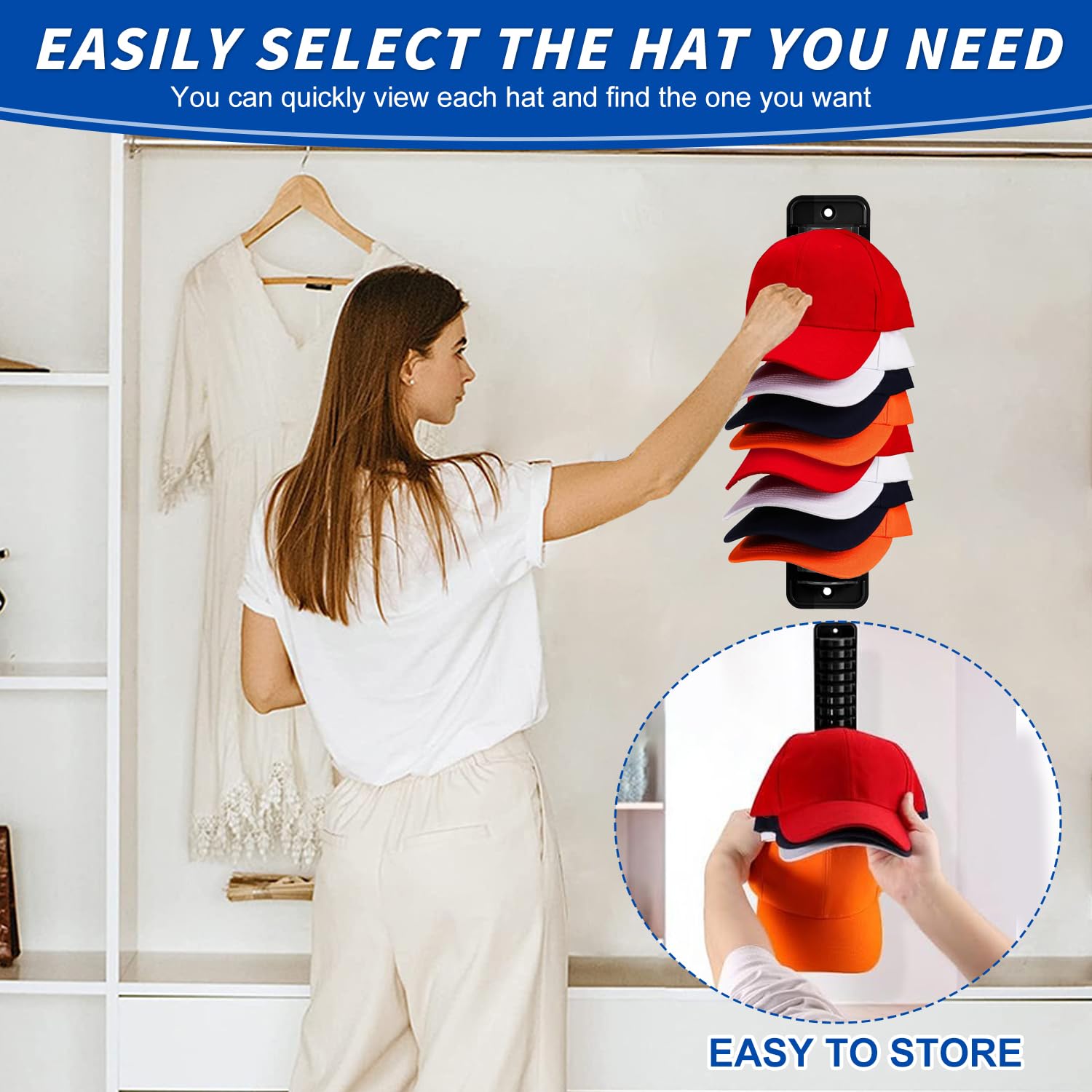 Porta Cappelli Parete, Espositore Cappelli, Portacappelli Autoadesivo, Organizzatore Baseball Cap, Cappelliera per Cappelli Contenere 16 Cappelli, Nero