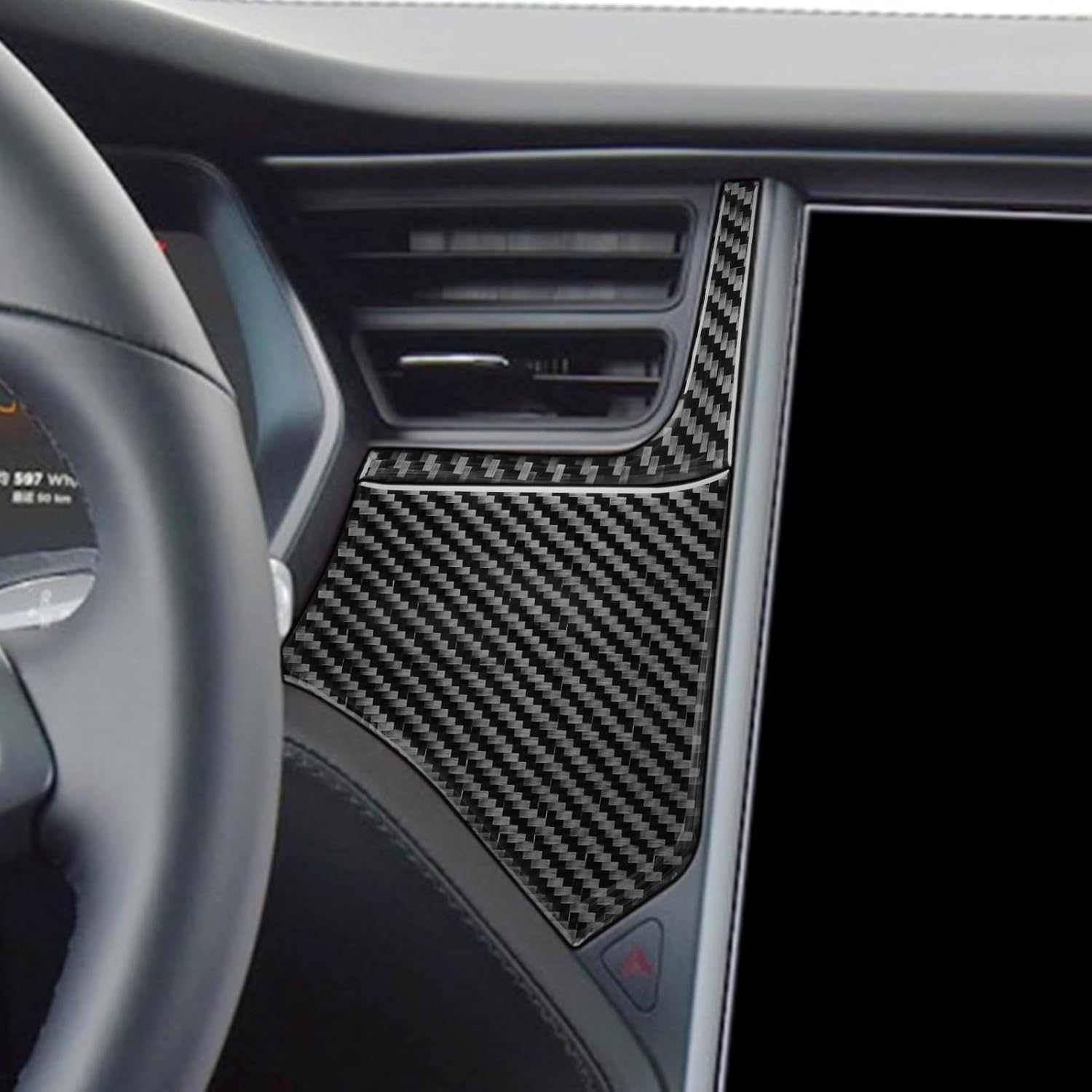 Real Premium Carbon Fiber Sticker Compatible with Tesla Model S 2012-2020 Car Driver Right Side Dashboard Instrument Air Vent Decoration Panel Trim Sporty Style Auto Interior Accessories Decals Black