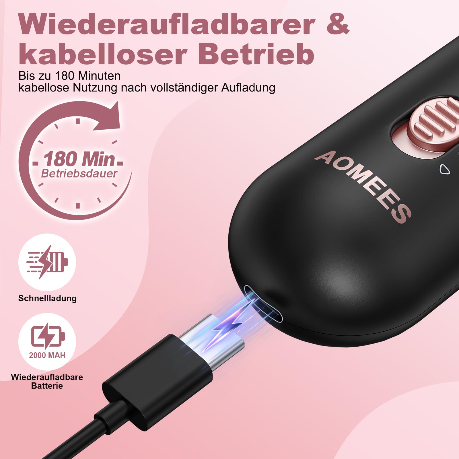 AOMEES - Juego de fresas de uñas eléctricas para manicura y pedicura, con 9 cabezales para el cuidado de las uñas, con 5 velocidades, luz LED, bolsa de almacenamiento