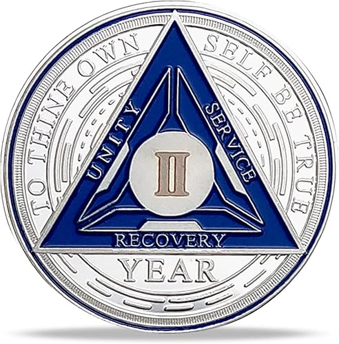 Miniatura 2 de Juego de monedas de sobriedad triangulares originales de 1 año  Medallón AA de número romano plateado con cápsula protectora  Ficha de aniversario