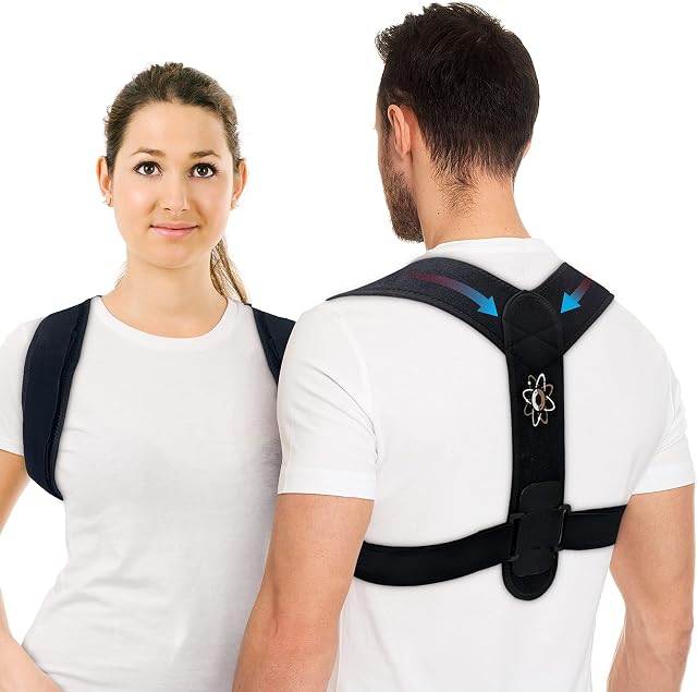 Ionocore Posture Corrector For Men and Women | Back Brace for Posture, Back & Shoulder Support | Black Back Straightener with Adjustable Straps | Provides Pain Relief for Back, Neck & Shoulder