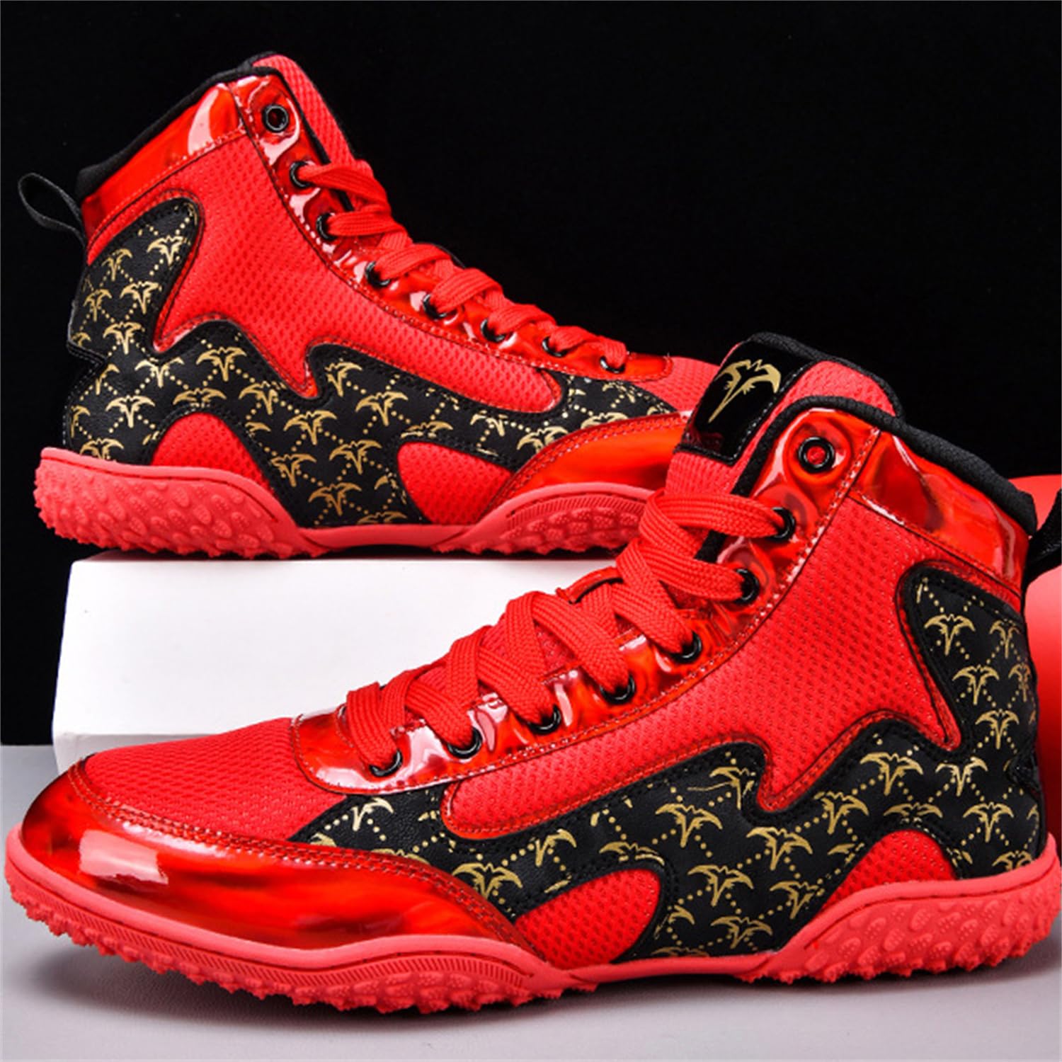 Stivali da Wrestling E Boxe, Scarpe da Combattimento Alte per Allenamento Uomo Donna Kickboxing E Sparring,Rosso,38 EU