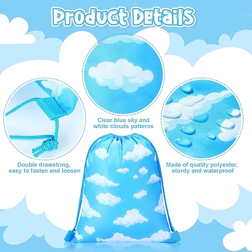 Miniatura 3 de Capoda 16 bolsas pequeñas con cordón, diseño de nubes blancas, cielo azul, nubes blancas, bolsas de regalo temáticas de cielo azul, con cuerda de