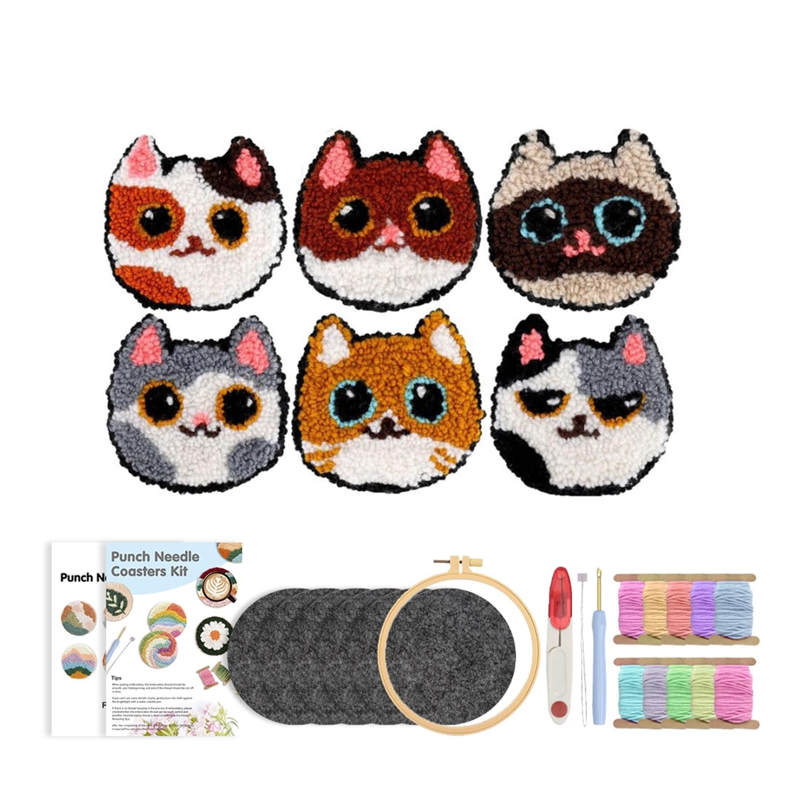 1set Dog Embroidery Kit Punch Needle Coaster Set For Beginner Art Craft Supplies Tufted Coasters for DIY(Color1)