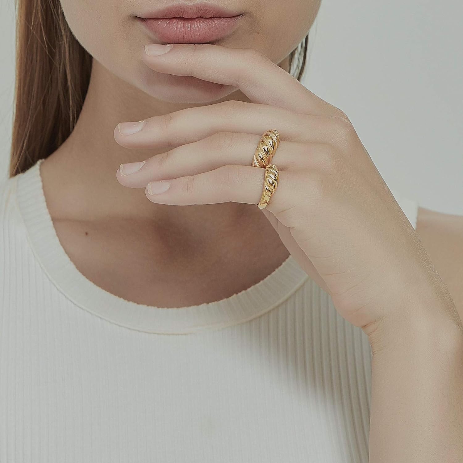 Shapes Studio 18K Gold Plated Gold Dome Croissant Band Ring, Stackable Ring, Signet Ring, Women Jewelry Minimalist Chic Style (Small)