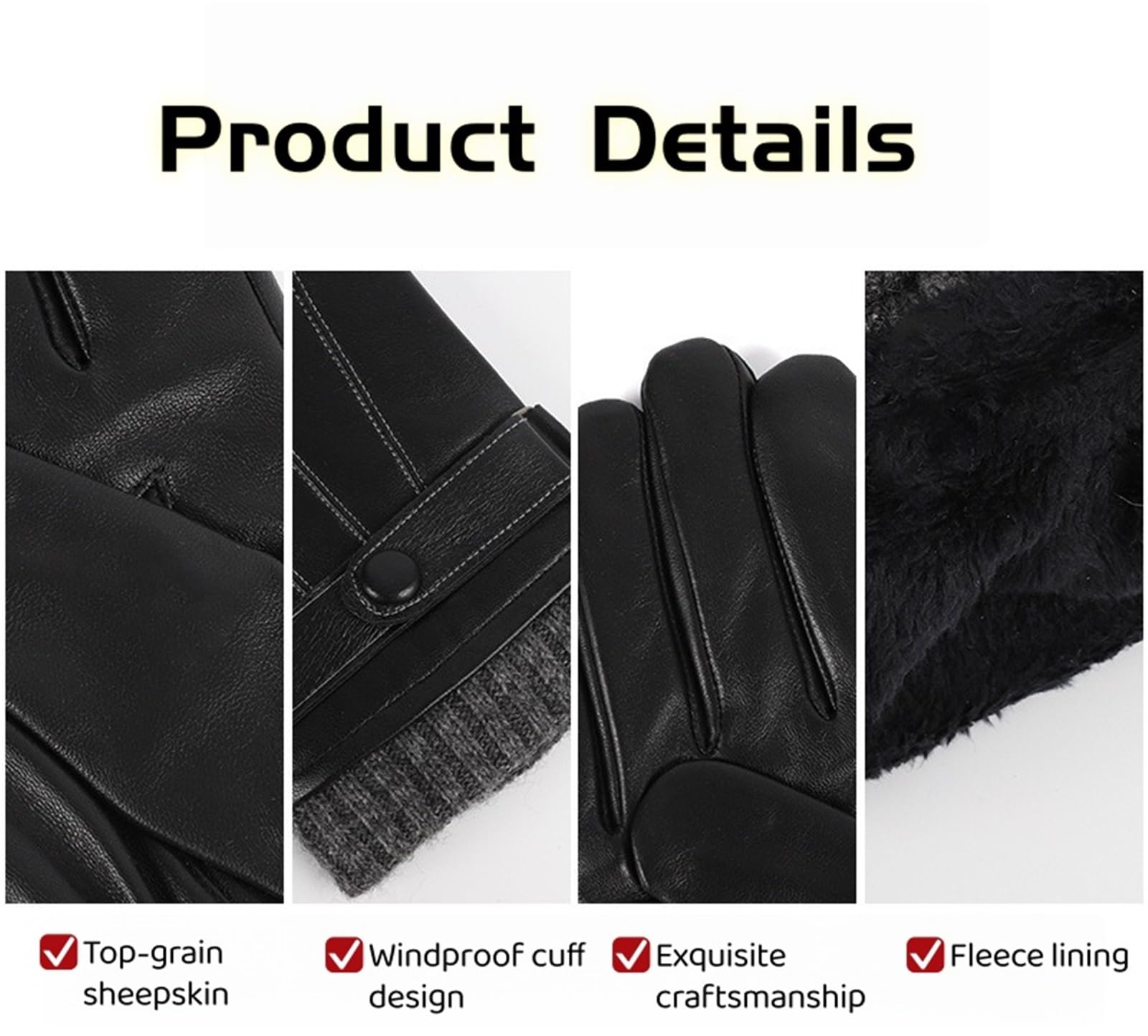 Guantes de invierno para hombre, piel de oveja, con pantalla táctil, guantes casuales con forro térmico suave y cálido para clima frío