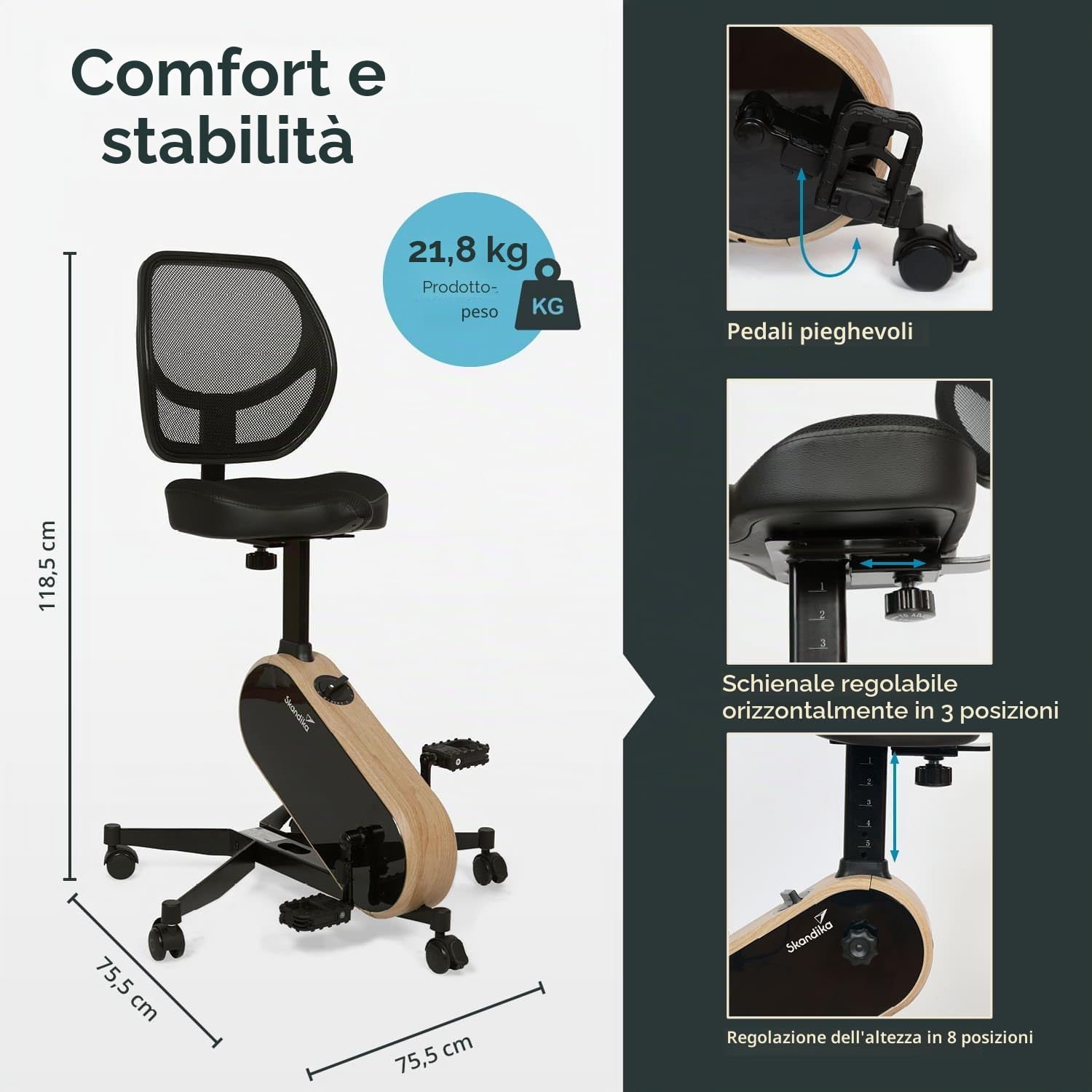 Skandika Liten Mini Cyclette con Computer LCD, 8 Livelli di Resistenza, Braccio e Torace Trainer per la casa, L'Ufficio e la scrivania, Peso utente 110 kg