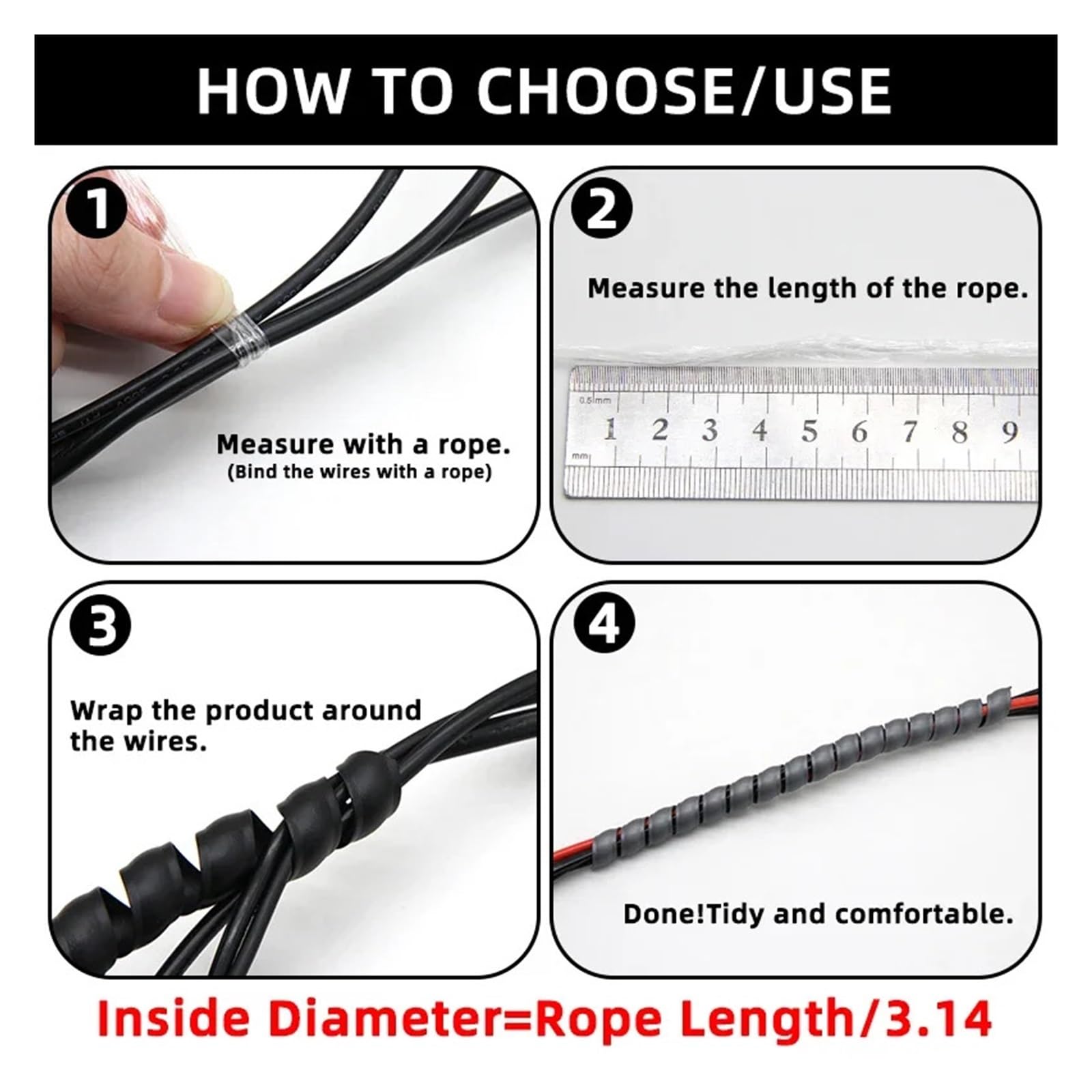 1/3/5 metros 8-35 mm organizador de línea de protección de tubería flexible espiral enrollado cable protector de cable funda de cable (rojo, ID 14 mm _ 5 metros)