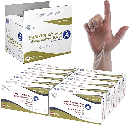 Dynarex Safe-Touch Guante de revisión de vinilo sin talco, grande, 100 unidades, Transparente, 10