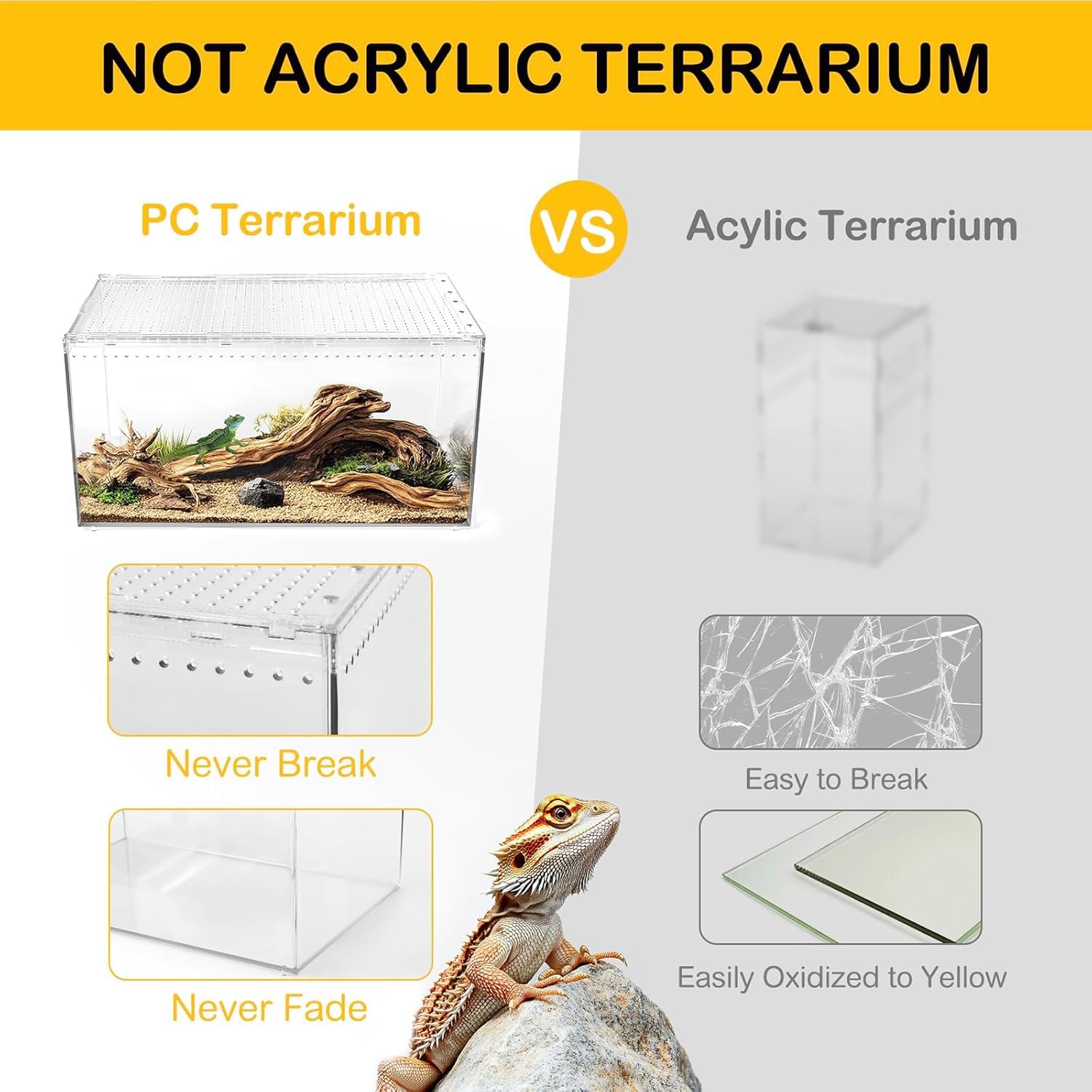 Terrarium Magnétique En Acrylique Pour Reptiles Hautement Transparentconteneur D'élevage D