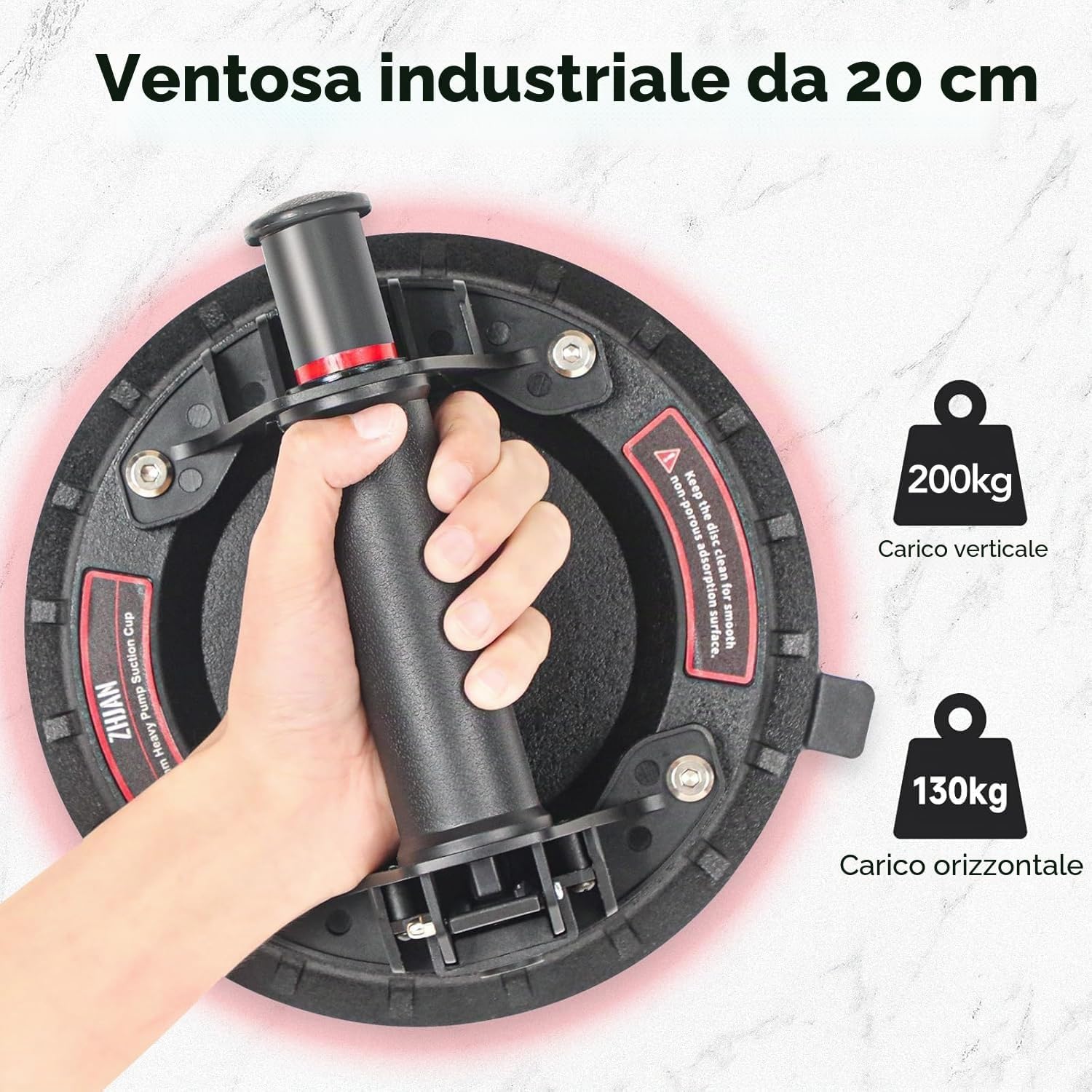 Ventosas para Cristal y Ventosas para Azulejos (2 Piezas) - 200mm, Caja de Transporte Incluida, Carga Máxima 200KG - Ideal para Levantar Cristales, Mármol, Cerámica y Vidrio