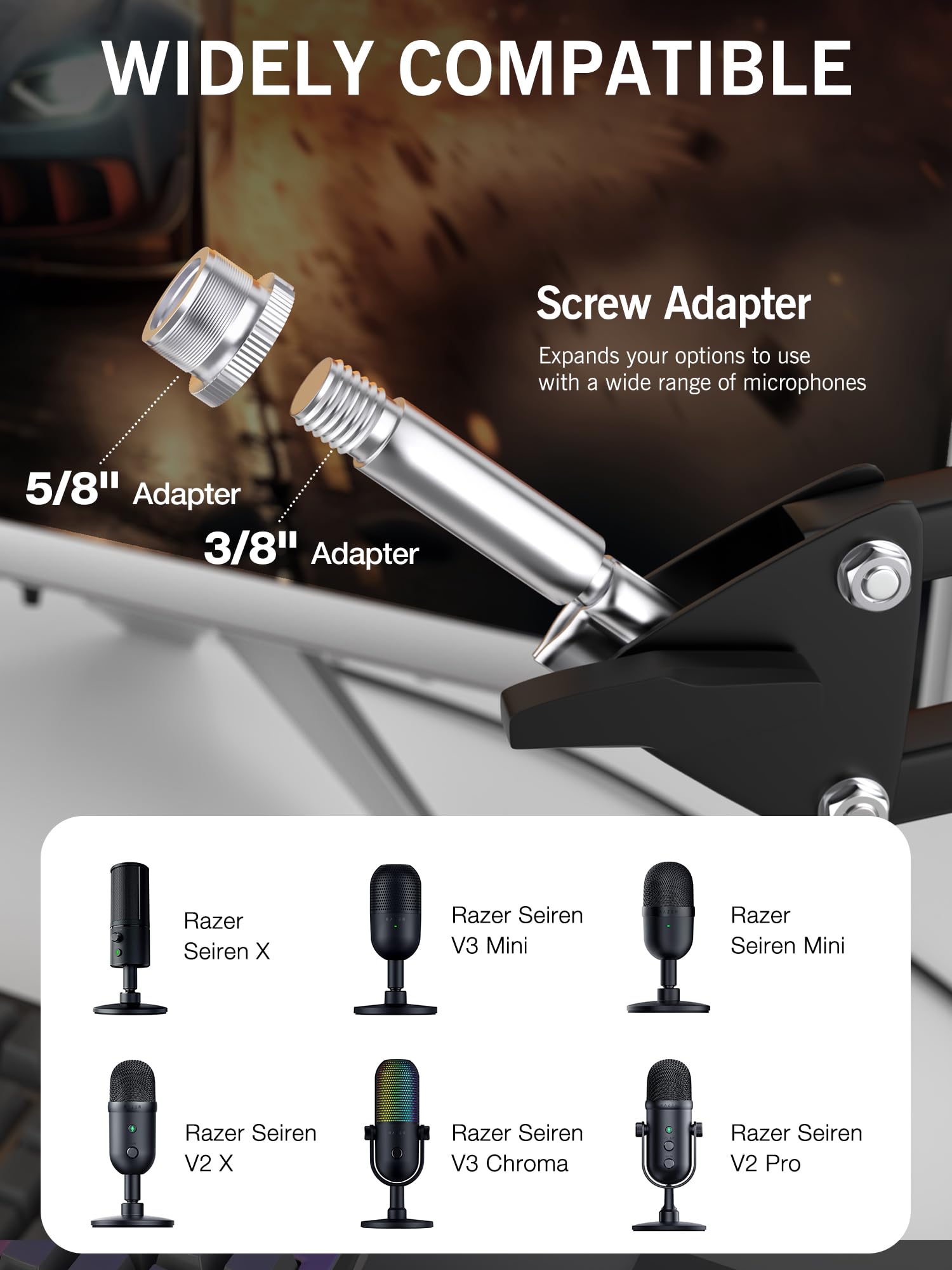 YOUSHARES Boom arm compatibel met Razer Seiren Mini microfoonarm, microfoonstandaard met popbescherming, professionele microfoonhouder met popfilterschuim voor