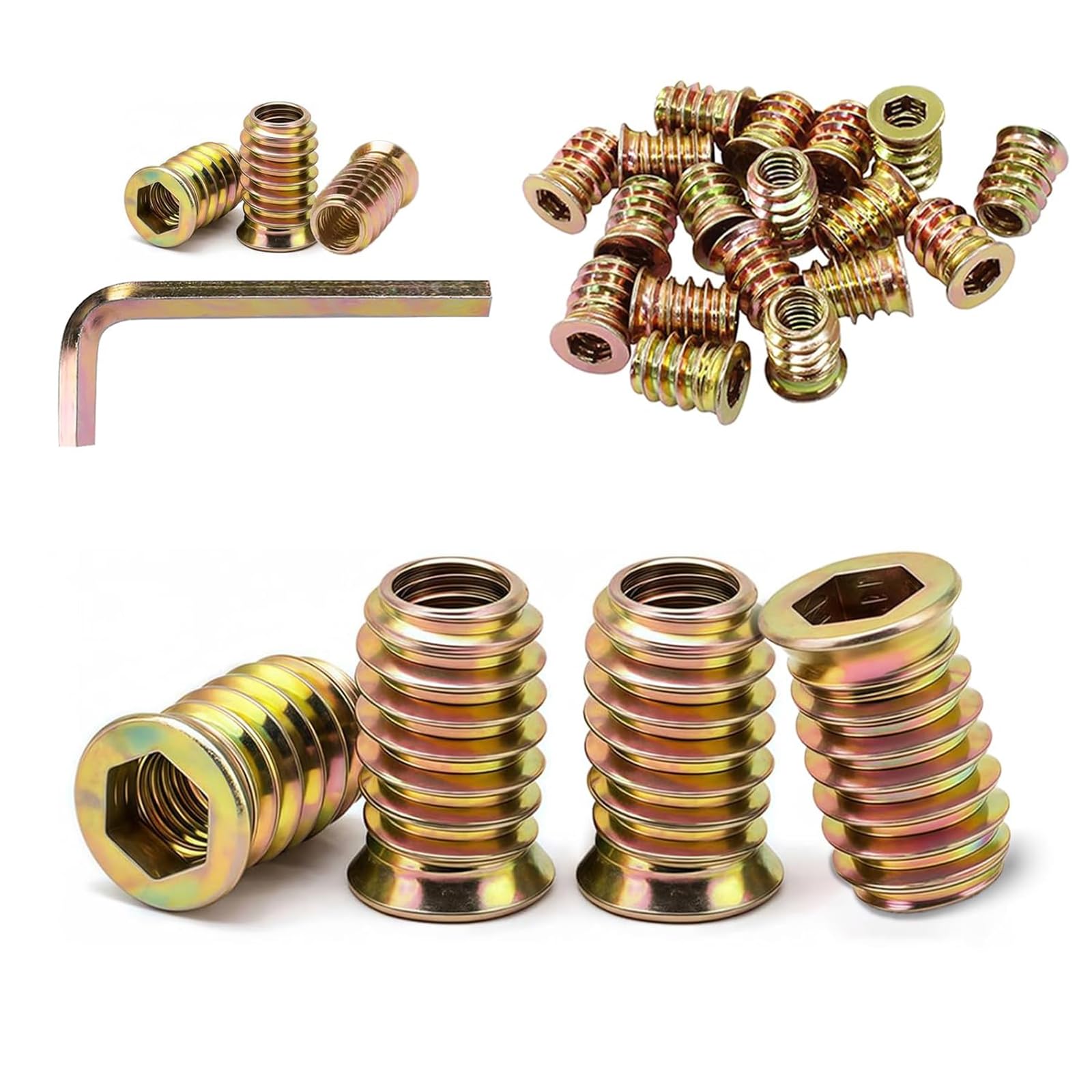 20 Pcs Threaded Inserts for Wood M10 x 30mm, Hex Socket Drive Nut Inserts