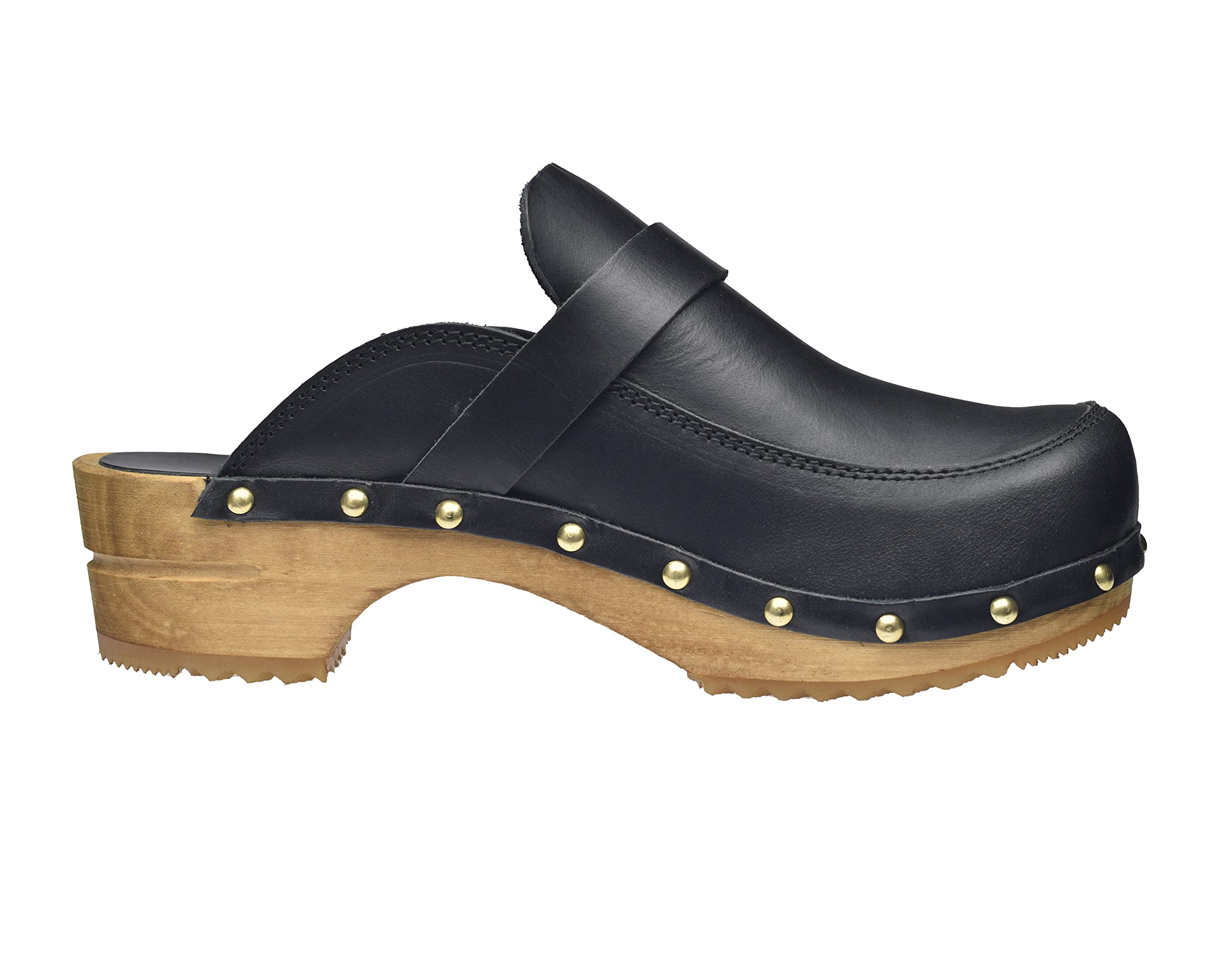 Sanita Lillen offener Clog | Original handgemacht | Leder-Holzclogs für Damen | Nachhaltige Sohle | Schwarz | 42 EU