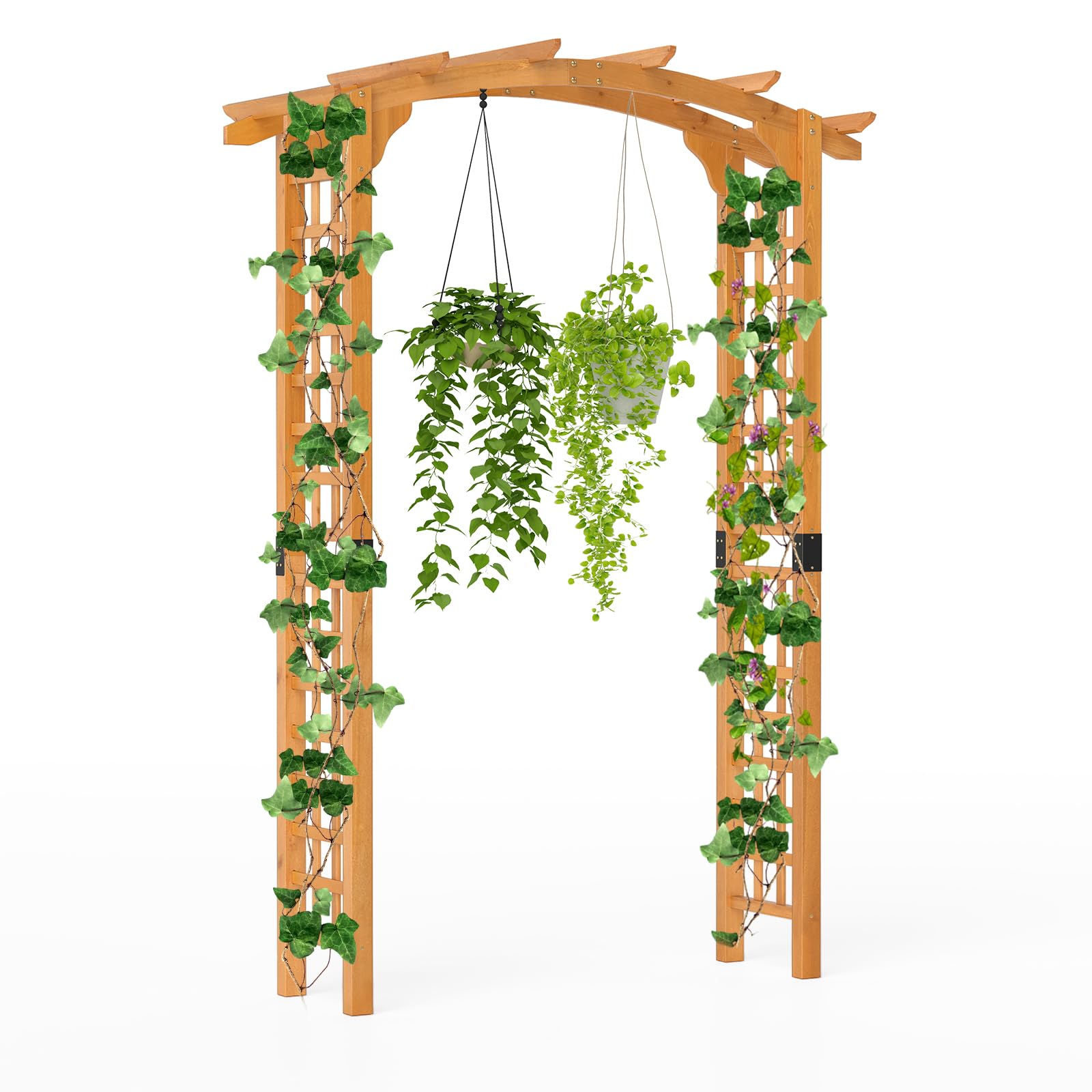 GOPLUS Rosenbogen Holz, Torbogen mit mit Spalieren & erweitertem Dach, Gartenbogen Pergola Rankhilfe für Kletterpflanzen, Hochzeitsbogen Rankbogen für Garten, Hochzeiten & Partys (160 x 60 x 229 cm)