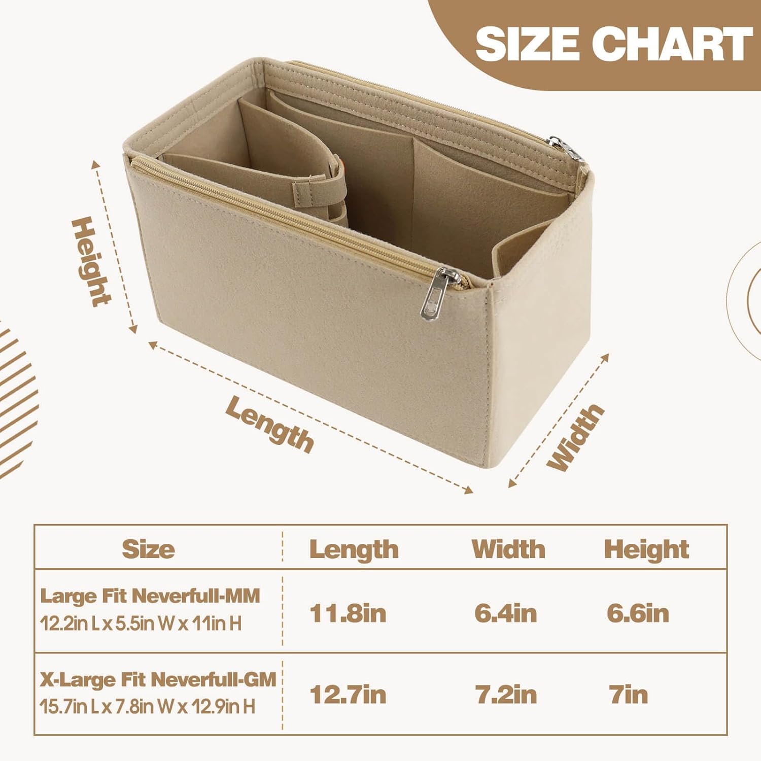 Tote Bag Purse Organizer Insert Pouches Fit for Neverful MM, Beige Handbag Organizer with Water Bottle Holder Compatible with Stanley Cup, Purse Accessories Must Haves Gifts for Women Large - Image 4